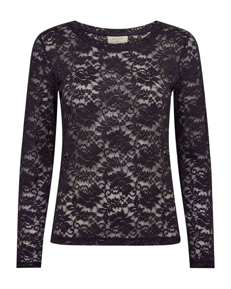 FREEQUENT Langarmshirt Style Saldo mit Spitzen-Details / Transparenter Look