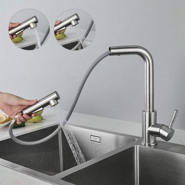 Brücke Küchenarmatur Edelstahl-Hochdruck-Küchenarmatur, einziehbarer Waschbeckenhahn Zwei Wasserstrahlarten, Einhebel-Waschtischarmatur 360° schwenkbar