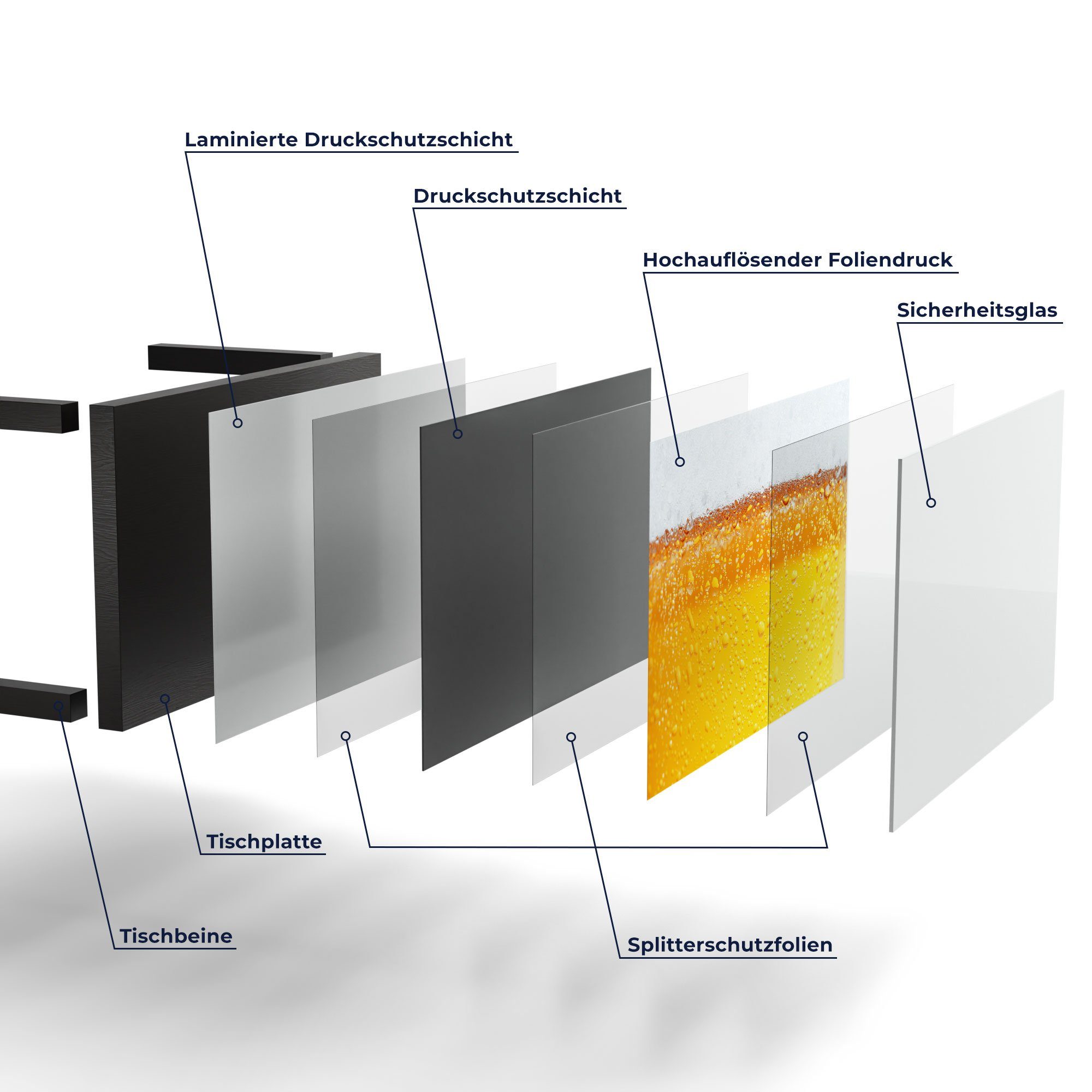 mit Couchtisch Schaumkrone', Glas DEQORI modern Glastisch 'Bier Schwarz Beistelltisch