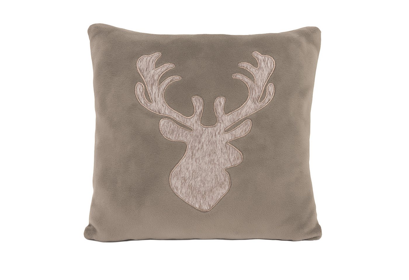 heimtexland Dekokissen Flanell Kuschelkissen Hirsch Landhaus Kissen Fell, verdeckter Reißverschluss, weich und flauschig