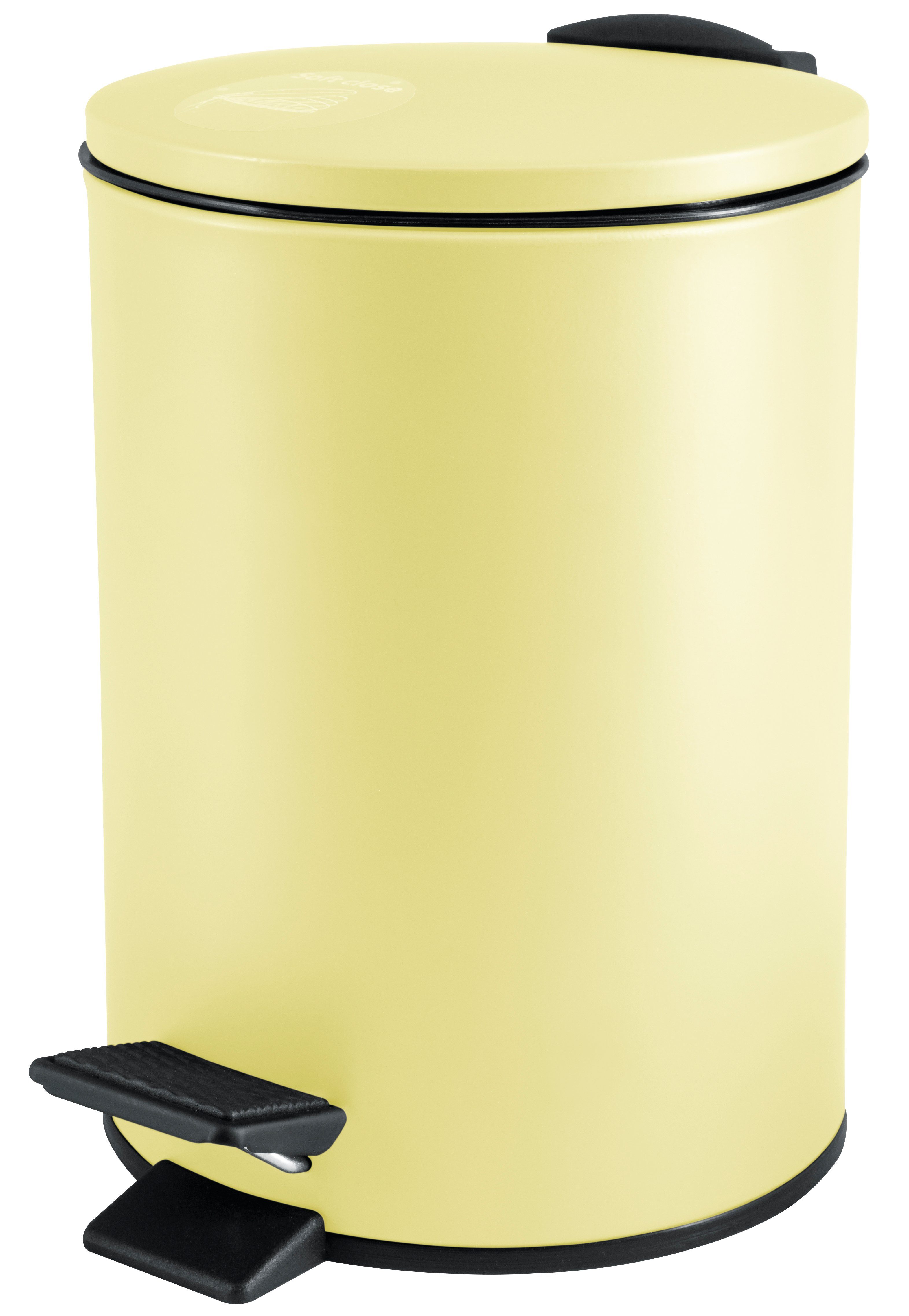 spirella Kosmetikeimer ADELAR, Treteimer mit Softclose-Absenkautomatik, herausnehmbarem Inneneimer, Anti-Fingerprint-Beschichtung, matt Finish, 3L, hellgelb