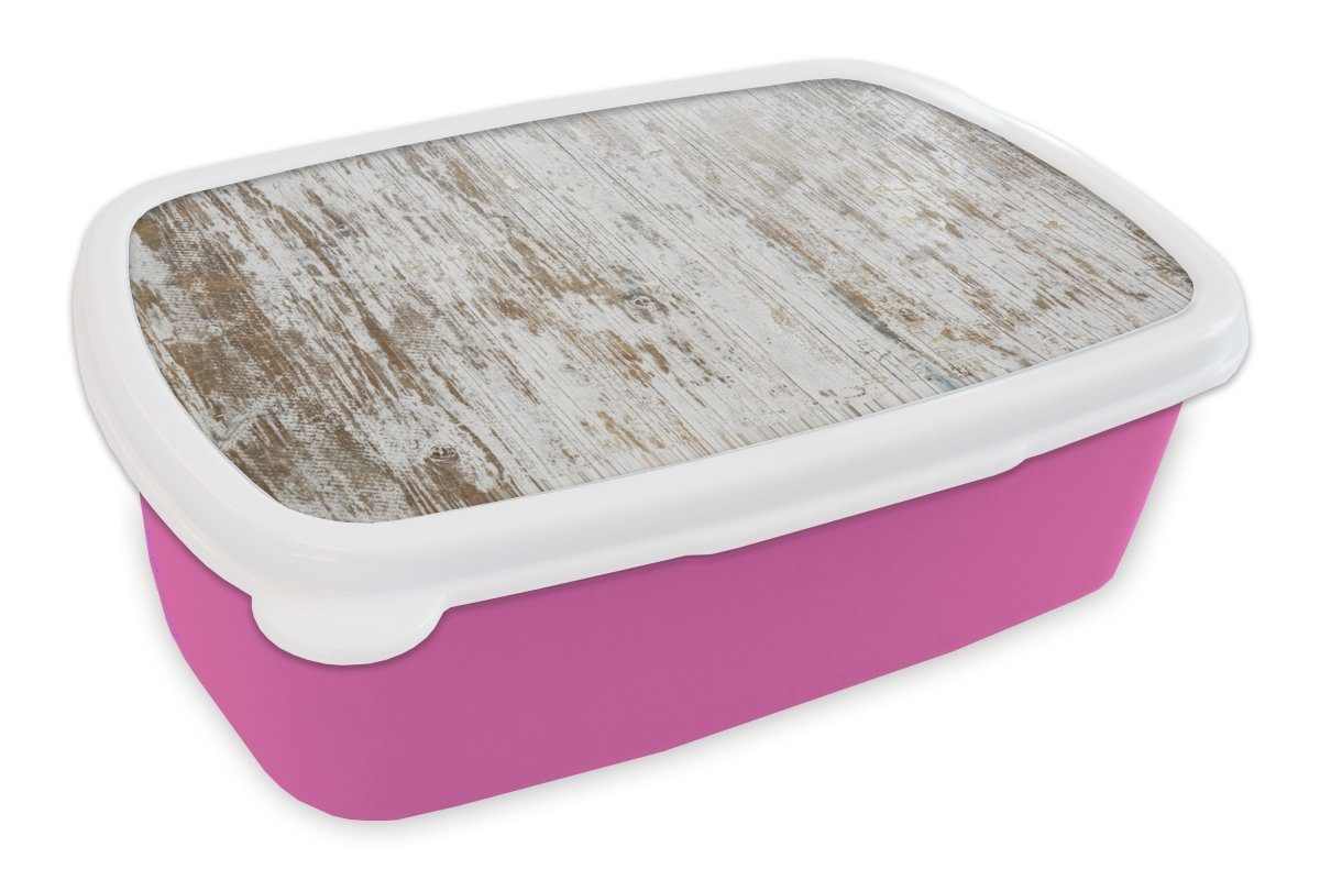 der Brotbox für rosa Kunststoff Snackbox, Struktur Kunststoff, (2-tlg), Mädchen, Kinder, MuchoWow Erwachsene, Holzbretter, Lunchbox Brotdose