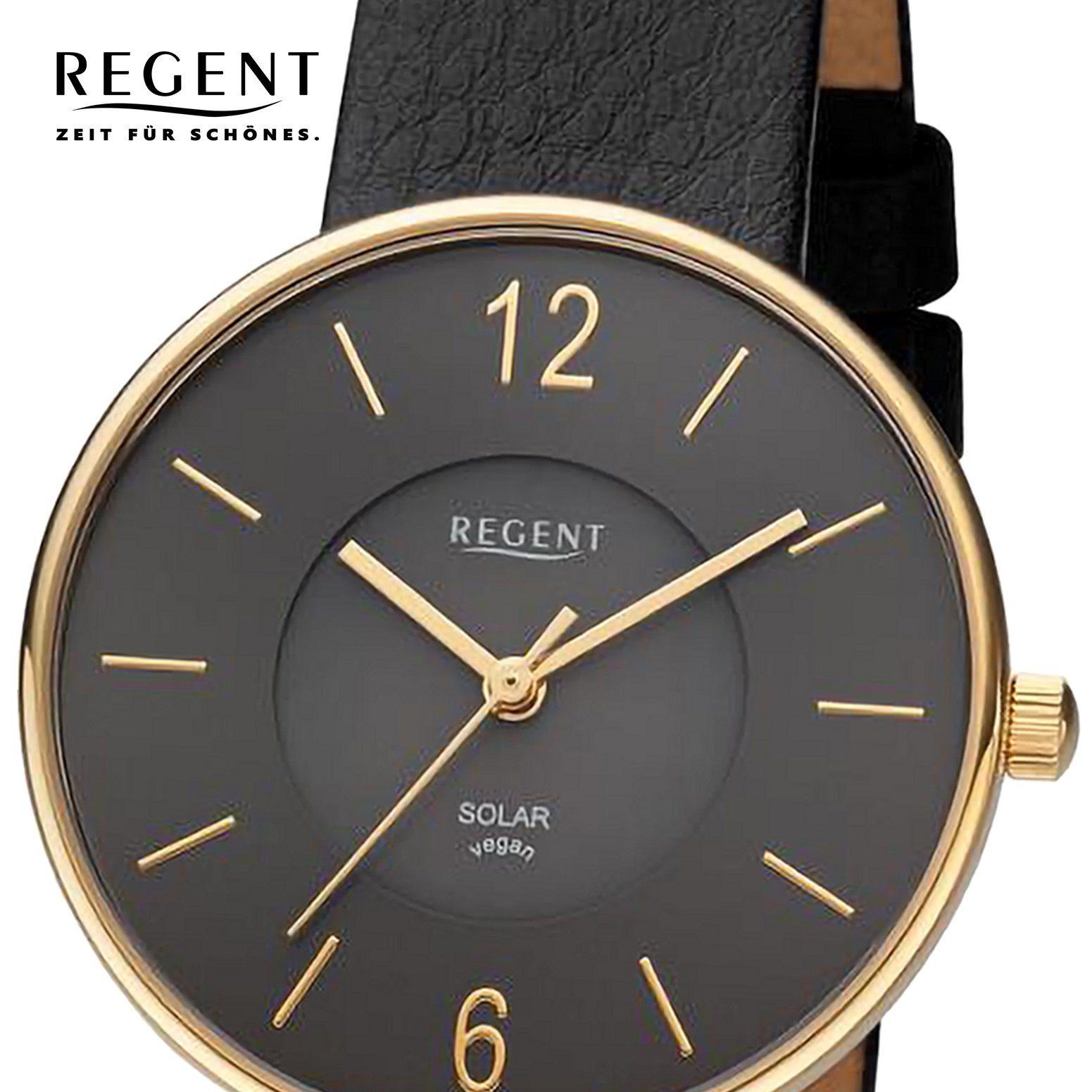 Regent Digitaluhr Regent Damen Armbanduhr Analog, (Analoguhr), Damen Armbanduhr rund, extra groß (ca. 33mm), Lederarmband