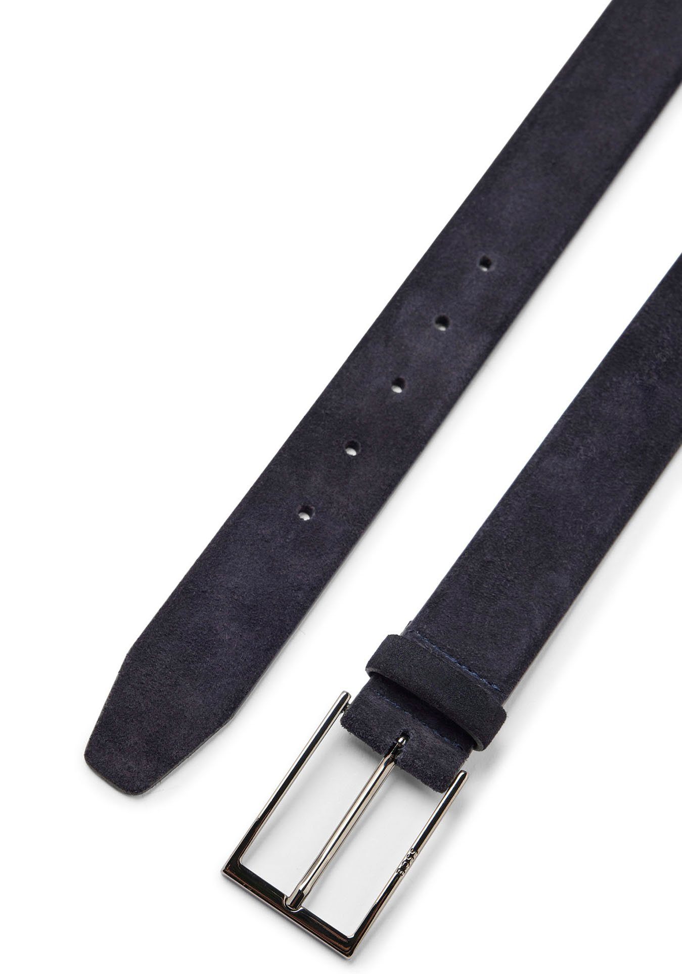 BOSS Ledergürtel Veloursleder Metall mit aus Logo-Schließe aus Calindo dunkelblau