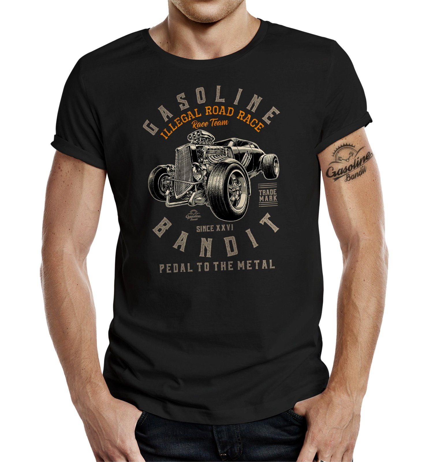 GASOLINE BANDIT® T-Shirt für Classic US Car Racing Fans - Illegal Road Race