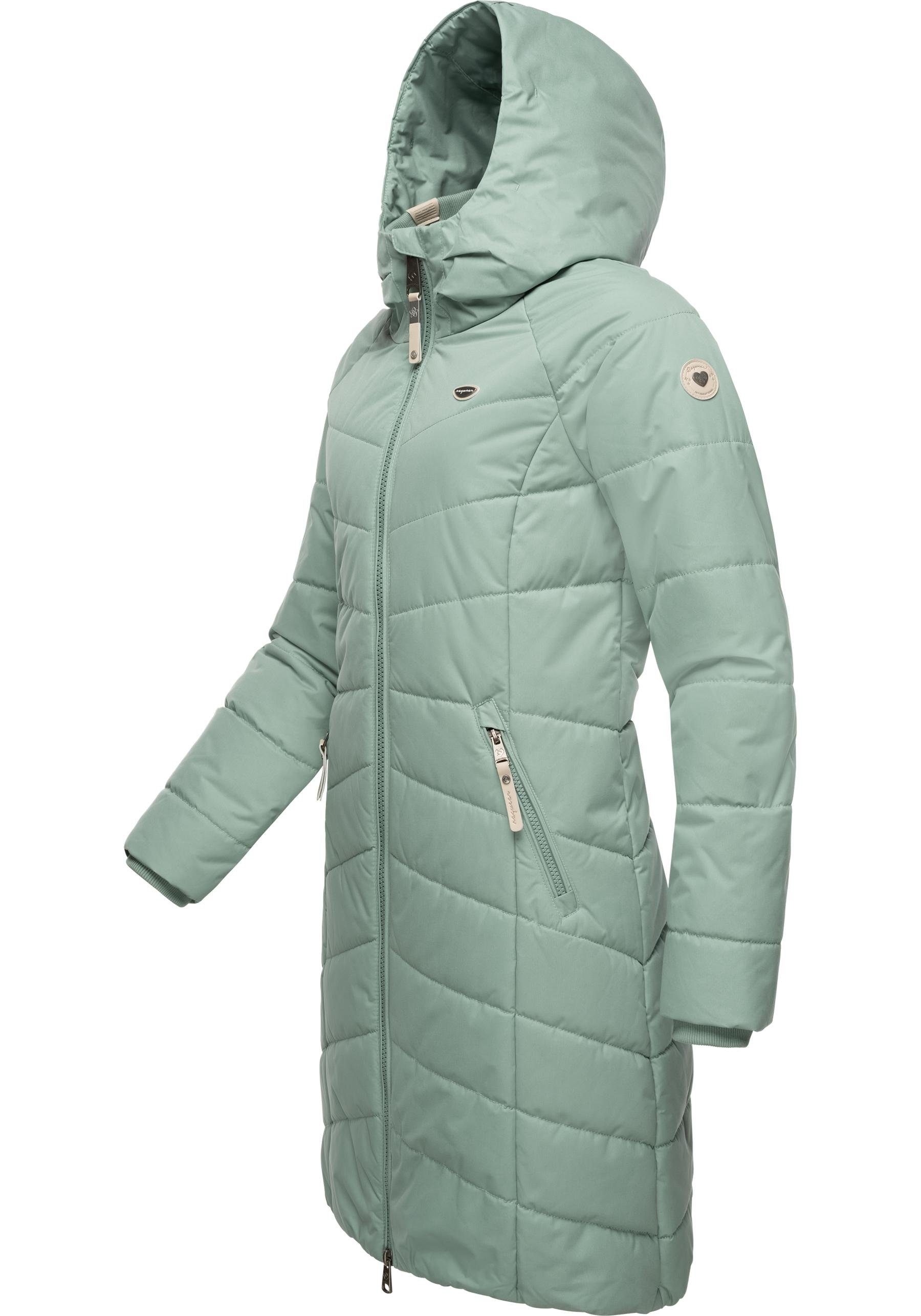 gesteppter mit Dizzie hellmint Winterparka stylischer, Steppmantel Ragwear Coat Kapuze gefütterter