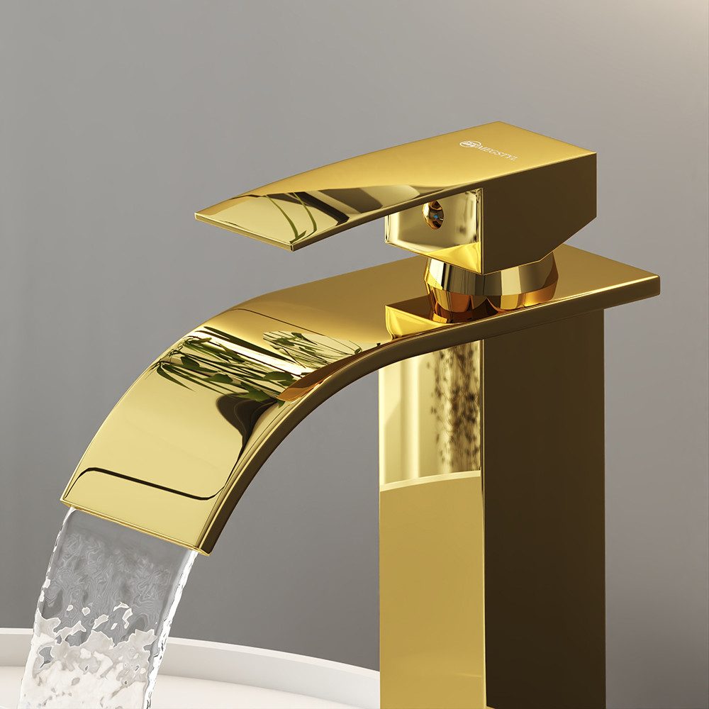 Lomadox Waschtischarmatur FAUCET-140 Edelstahl Waschbeckenarmatur 18,5 cm hoch in Goldfarben, glänzend – Bild 2 von 5