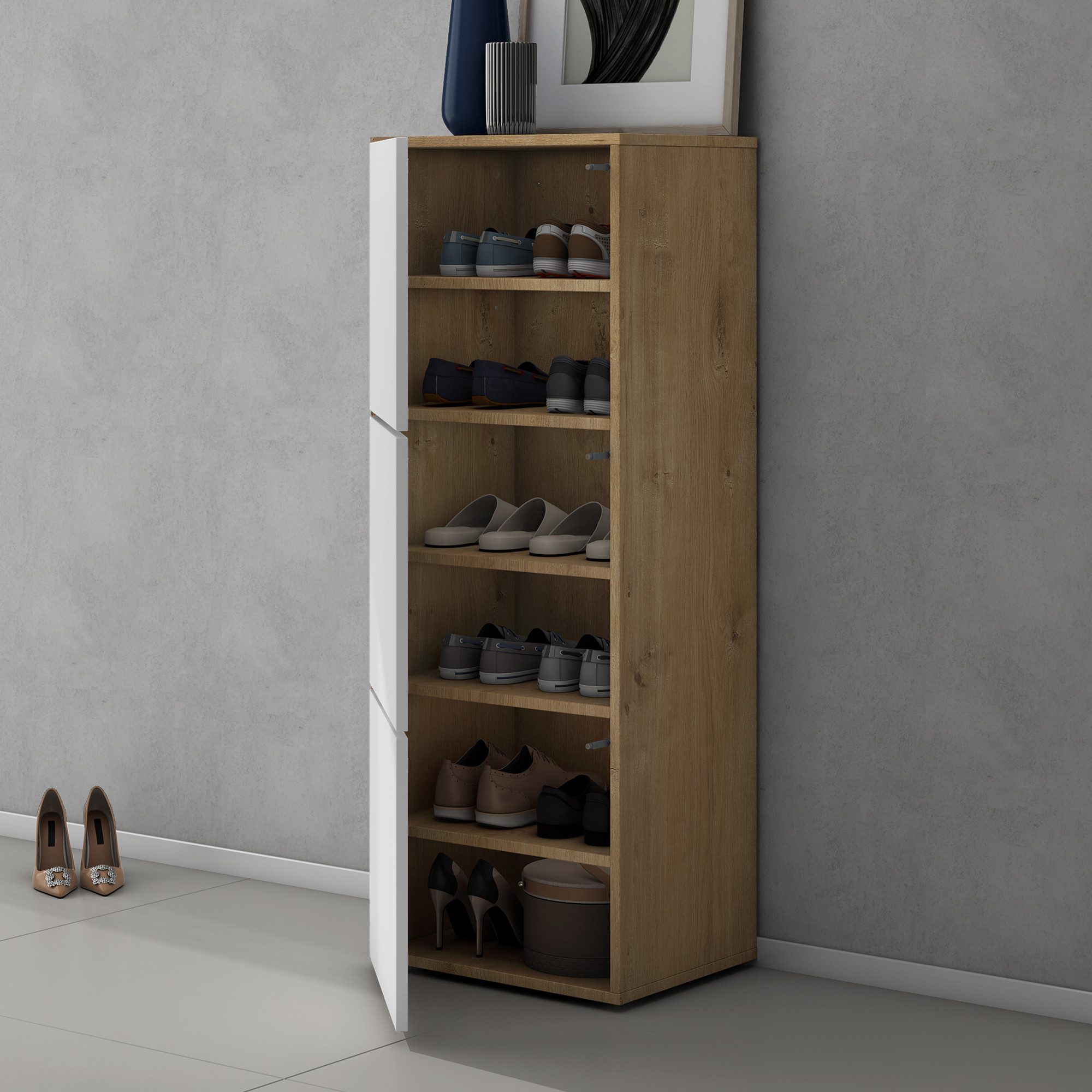 doporro Schuhschrank Schuhregal Schuhkipper mit 3 Fächern BTH:45x36x120cm S günstig online kaufen