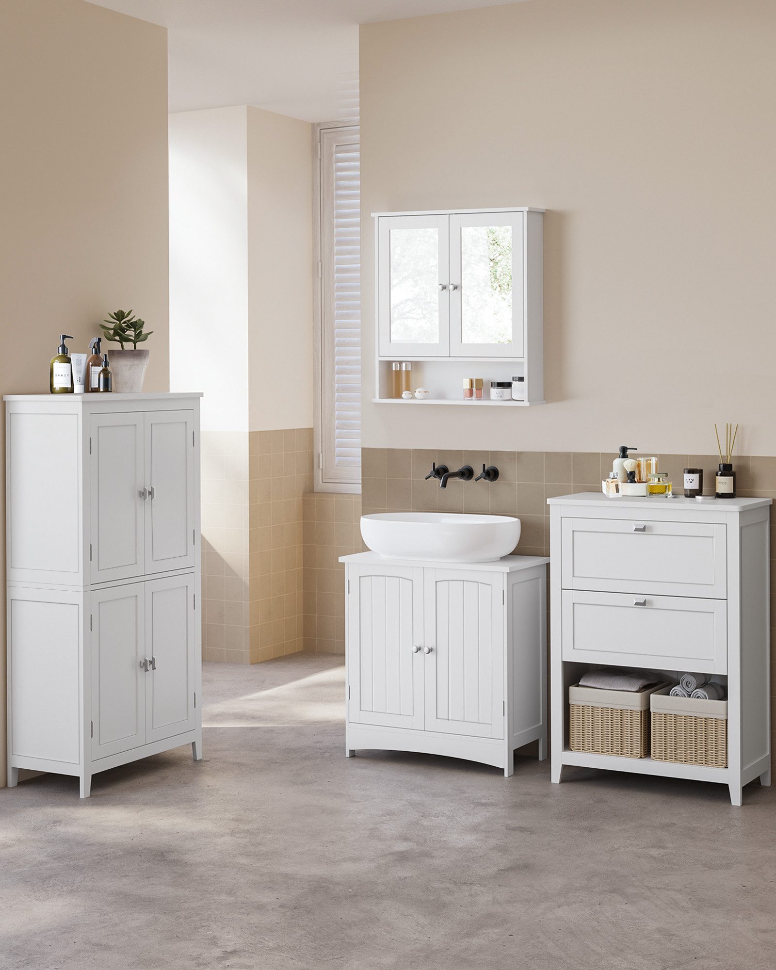 VASAGLE Badmöbel-Set Badezimmerschrank, 2 Badkommode, 1 günstig online kaufen
