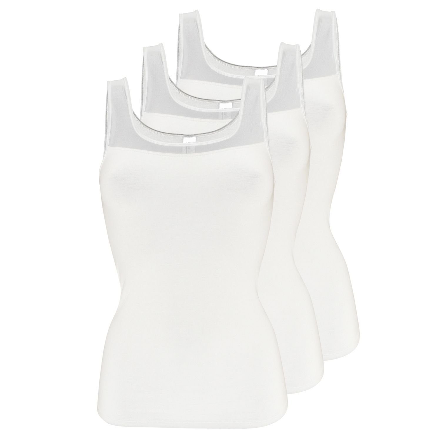 Pompadour Unterhemd (Mehrpack, 3-St., 3 im Pack Stück) Tüll-Einsatz in Modal-Qualität mit Weiß 3er elastischen feinem