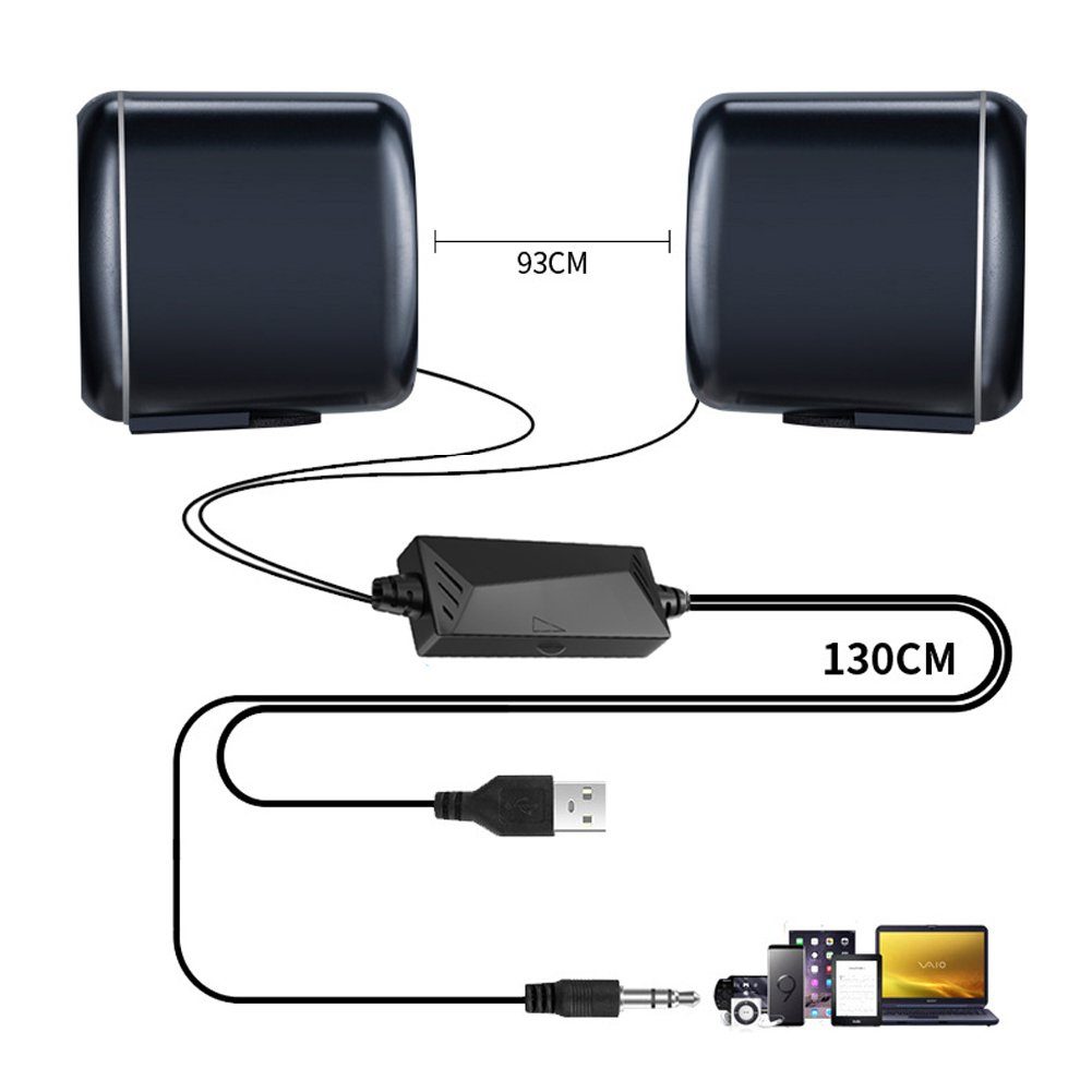 Bolwins F88C 6W tragbar PC Lautsprecher über 3.5mm USB für Notebook PC Laptop PC-Lautsprecher 2 (kein Netzwerk, 6 W, USB-Stromversorgung, kabelgebundene Audioübertragung)