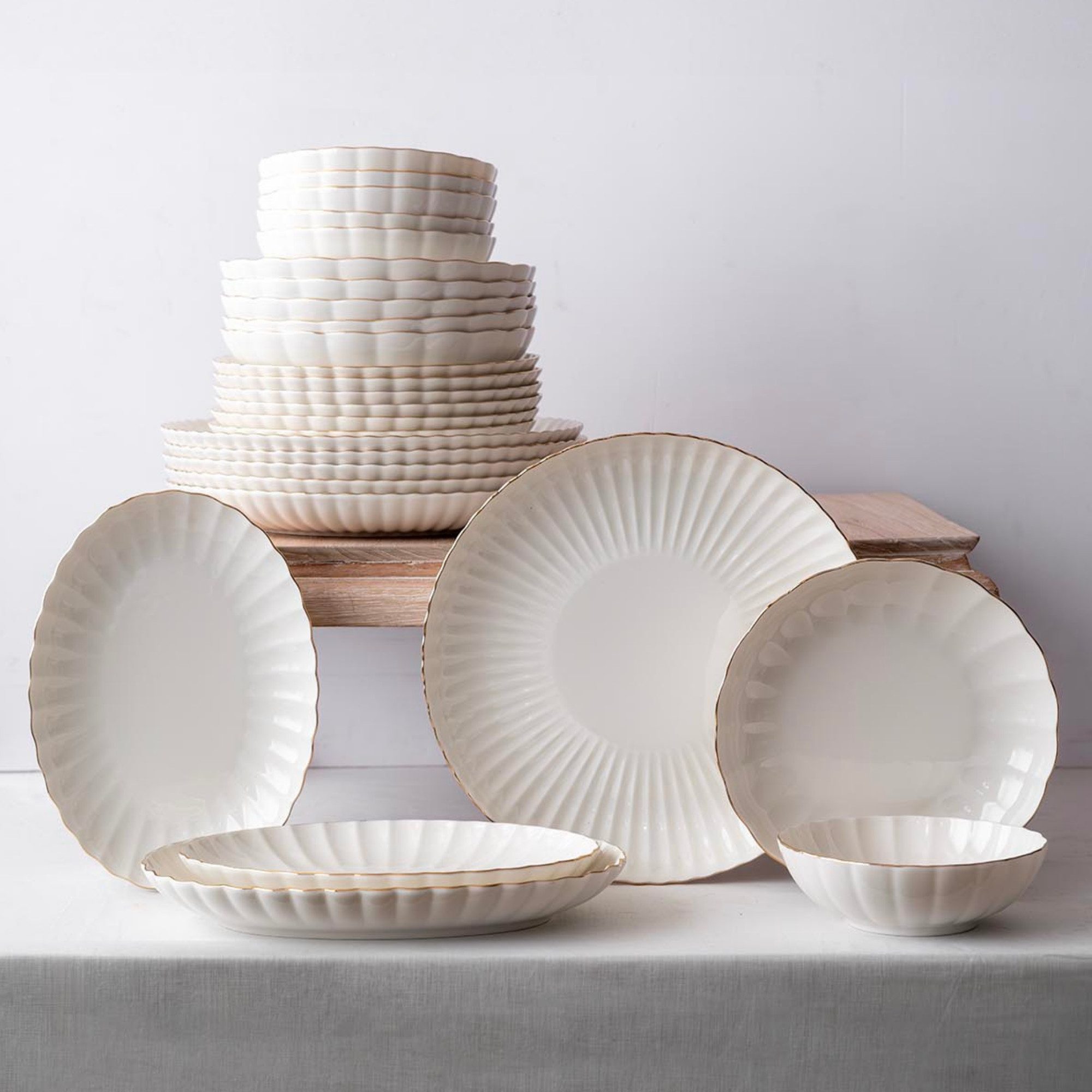 Kütahya Porselen Tafelservice Kütahya Porselen Bone Luz Form 27-tlg. Geschirrset für 6 Personen, 6 Personen, Bone Porzellan