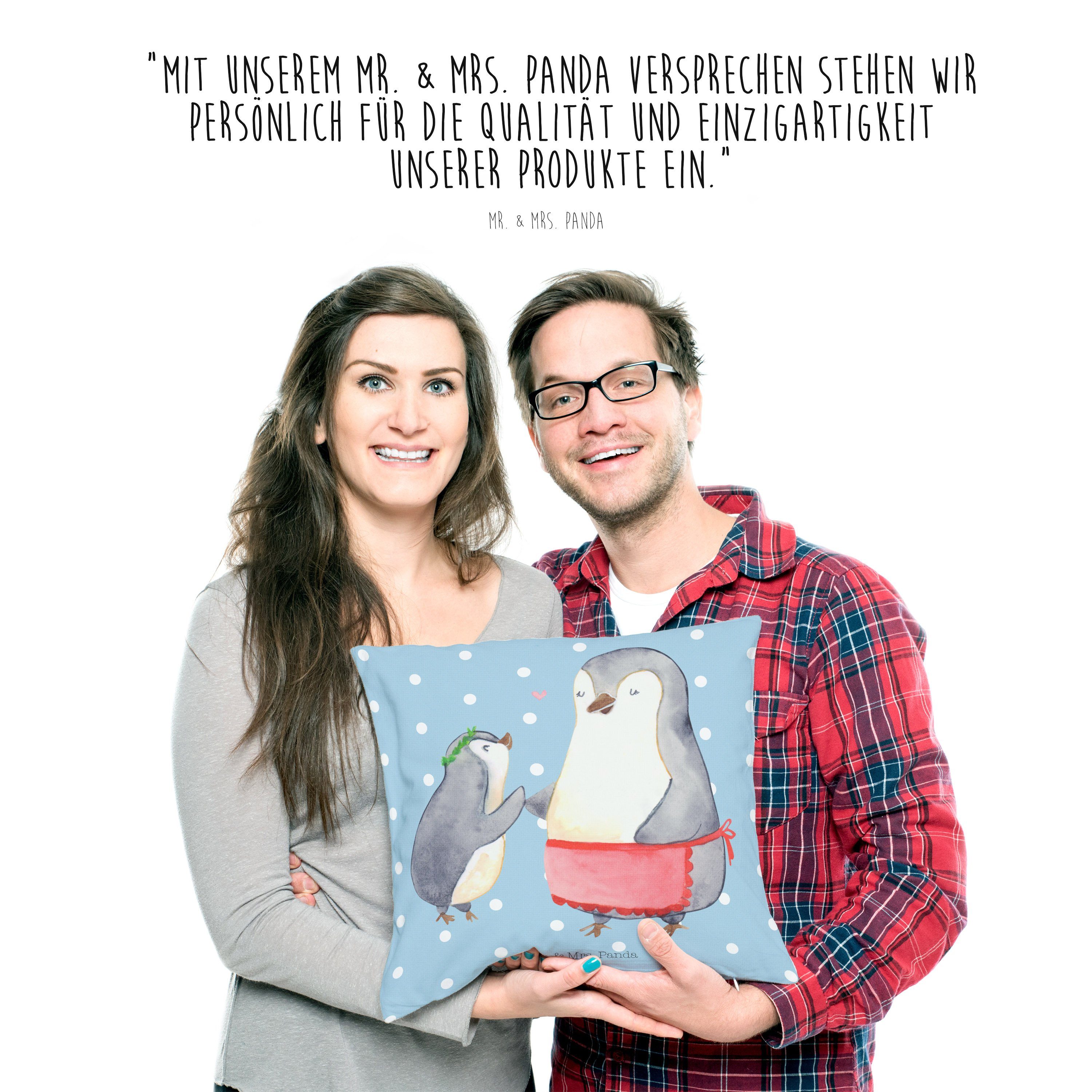 Mr. & Mrs. Pastell Mama, Dekokissen Panda - Danke Kind Blau mit Br Muttertag, Geschenk, - Pinguin