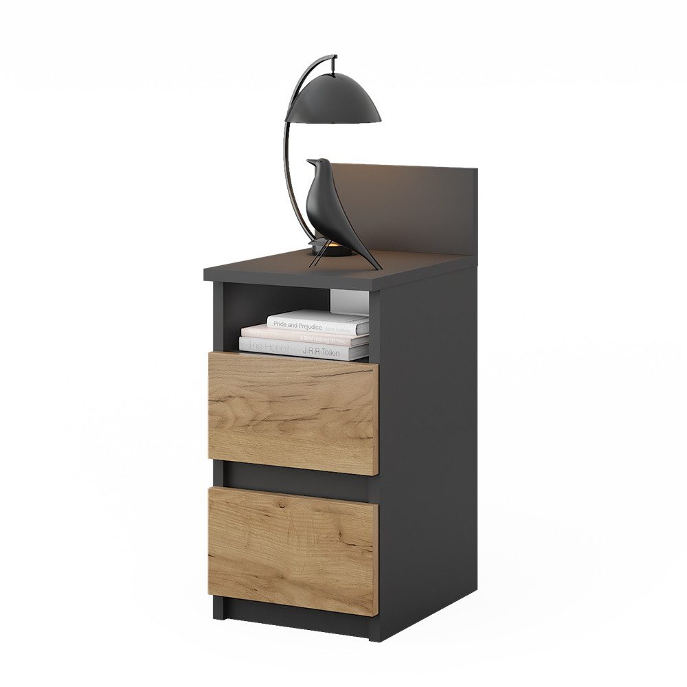 Vicco Nachtschrank Monty, Anthrazit/Goldkraft Eiche, 25 x 59.1 cm mit 2 Schubladen (1-St)