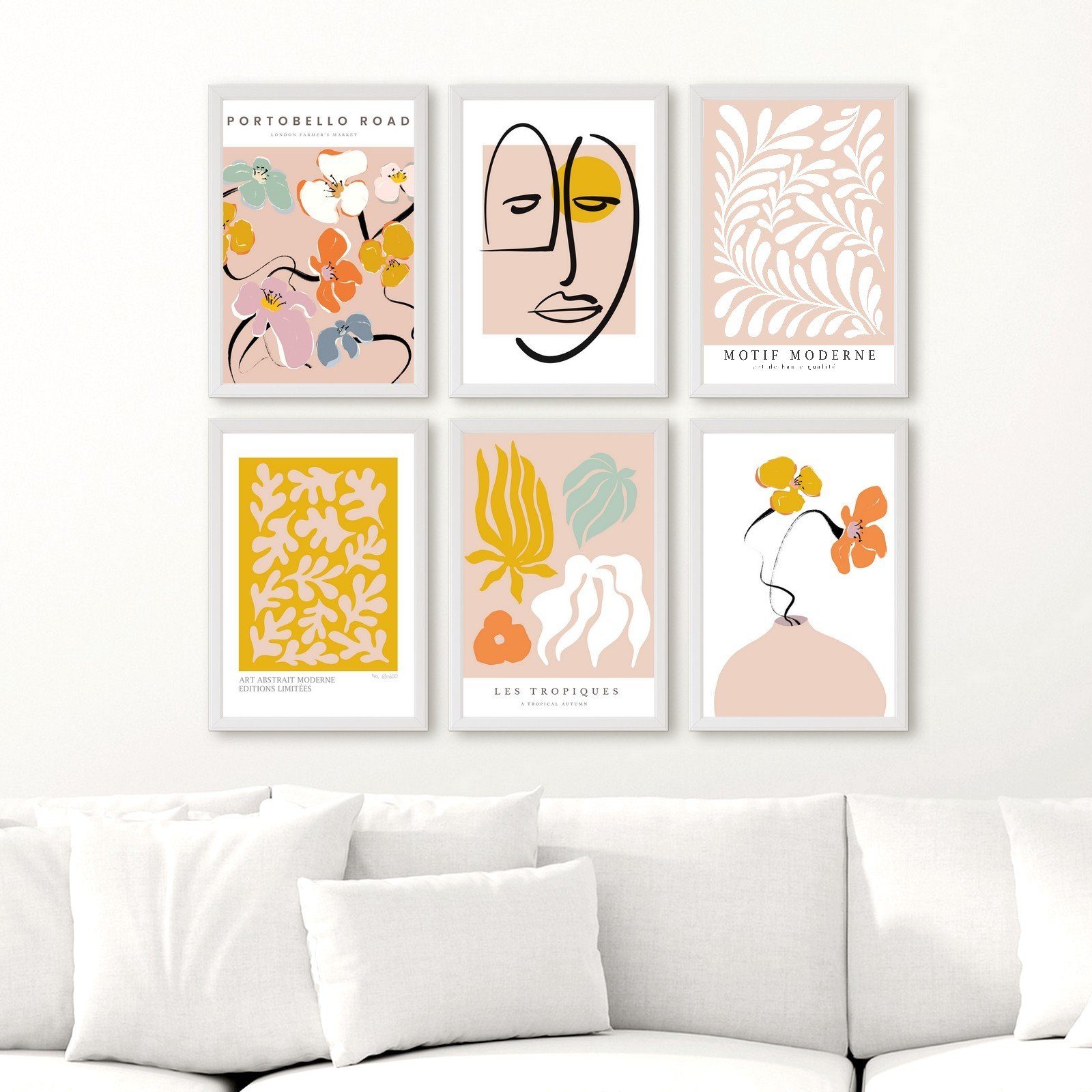 homestyle-accessoires Poster Bilderset Wandbilder Bilderwand ORGANIC ART PASTELL 6er SET, - Ohne Bilderrahmen - sorgfältige & sichere Verpackung