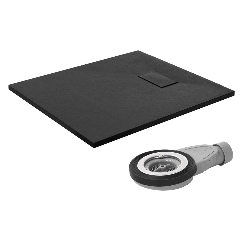 LuxeBath Duschwanne Duschtasse Brausetasse mit Ablaufgarnitur und Anti-Rutsch-Oberfläche, Rechteckige Brausewanne 90x80 cm mit Siphon Höhe 30 mm extra flache