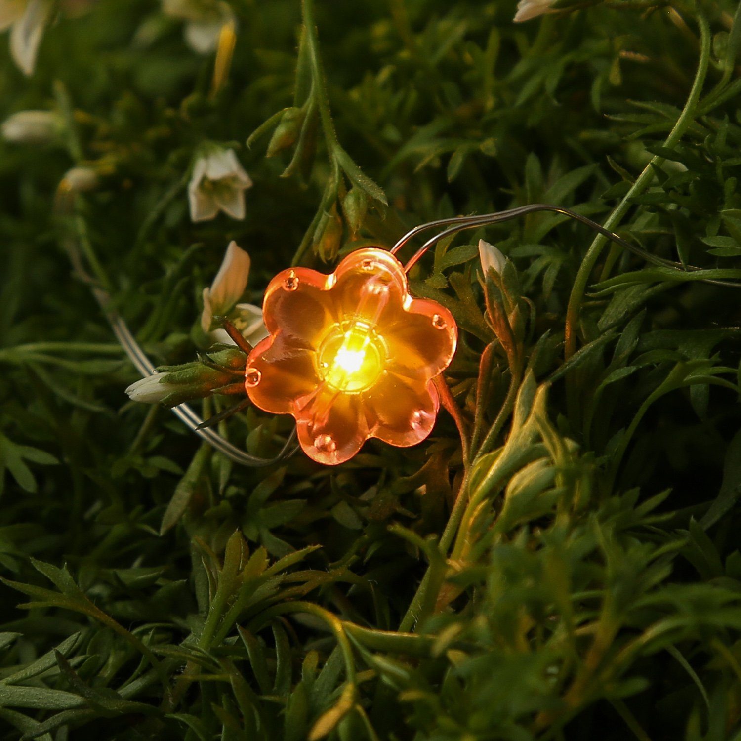 Lichterkette LED 20-flammig Batteriebetrieb Blumen Draht MARELIDA 1,9m 20 bunt, LED-Lichterkette LED