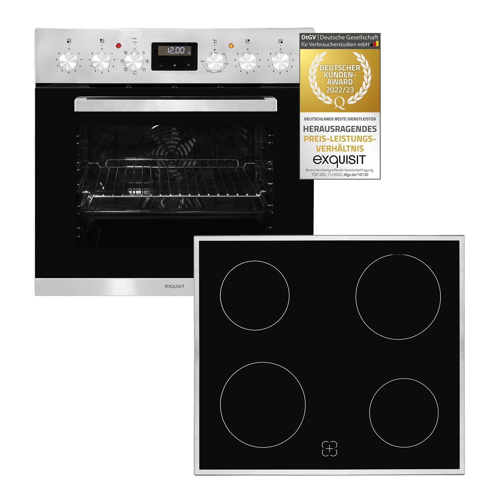 exquisit Backofen-Set EHE 157-2 UR, 7 Programme, 59 L Garraumvolumen, Umluft, Edelstahlrahmen