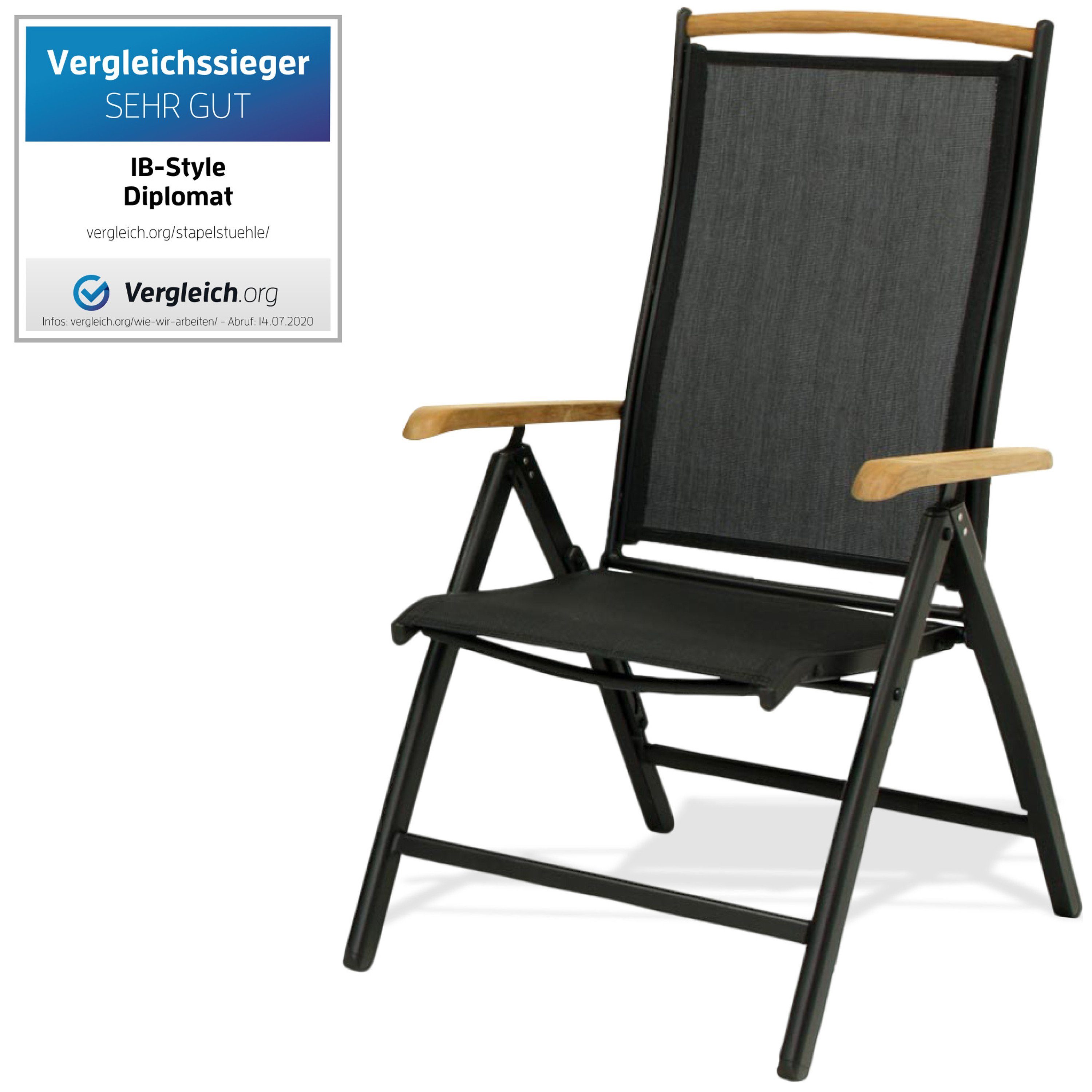 ib style Gartenstuhl »DIPLOMAT SCHWARZ - Klappstuhl mit Teak« (Hochstuhl),  Mehrfach gewebt Hoher Sitzkomfort online kaufen | OTTO