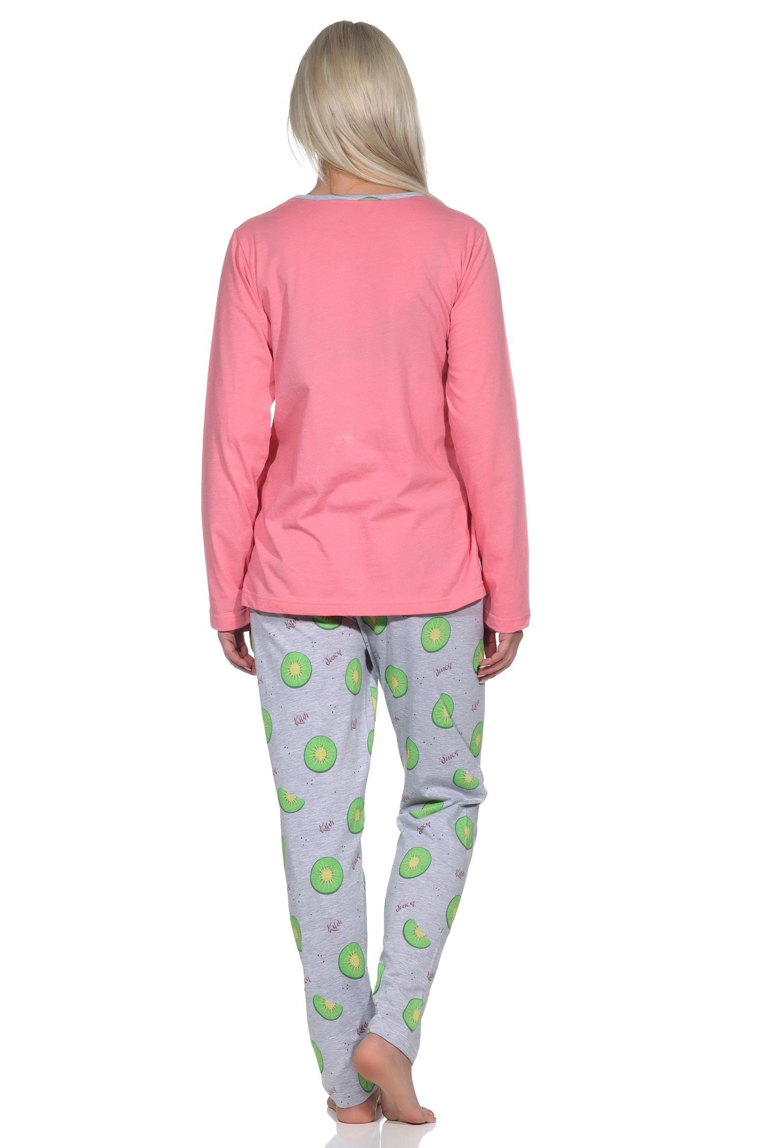 Normann Pyjama Normann Damen Schlafanzug lang mit Pyjamahose in coolem allover Print