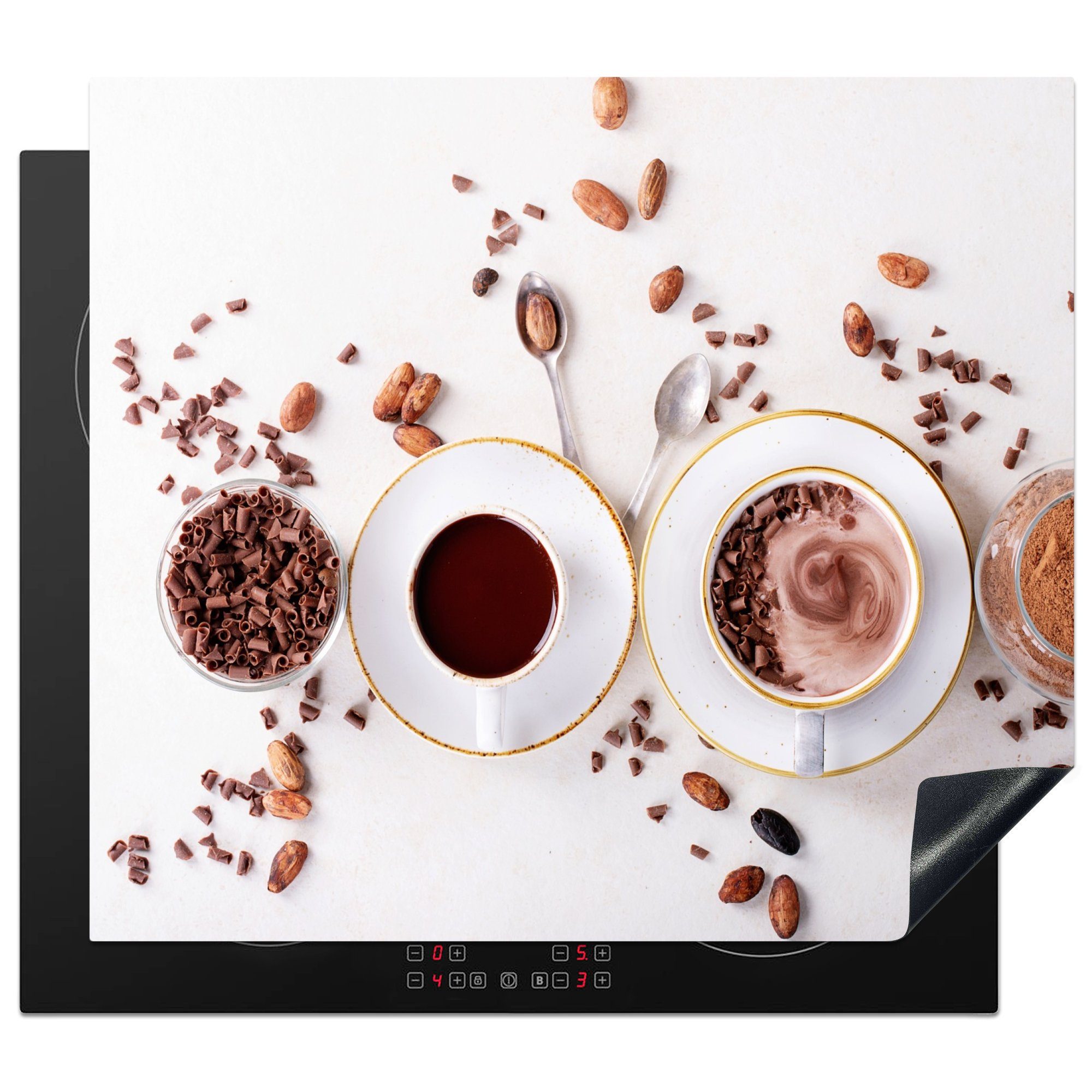 MuchoWow Herdblende-/Abdeckplatte Kaffee - Kaffeebohnen - Schokolade, Vinyl, (1 tlg), 57x51 cm, Induktionsschutz, Induktionskochfeld, Ceranfeldabdeckung