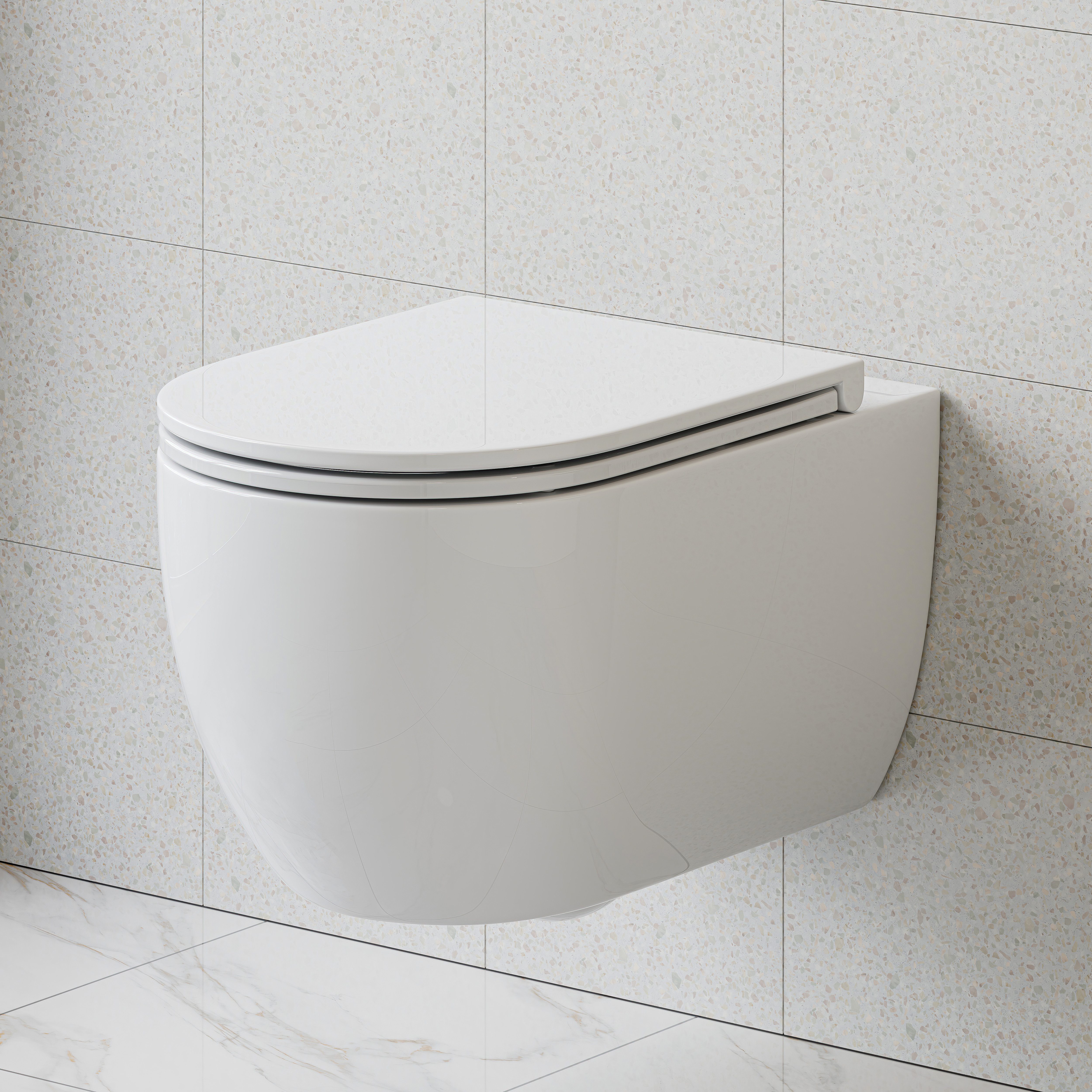 HOROW Tiefspül-WC Wand WC Spülrandlos, Hänge WC Keramik, Toilette inkl. Toilettendeckel, wandhangend , Abgang waagerecht, WC 54×36×35,5cm, 360° Einloch Spülung Flachspül-WC mit Soft-Close
