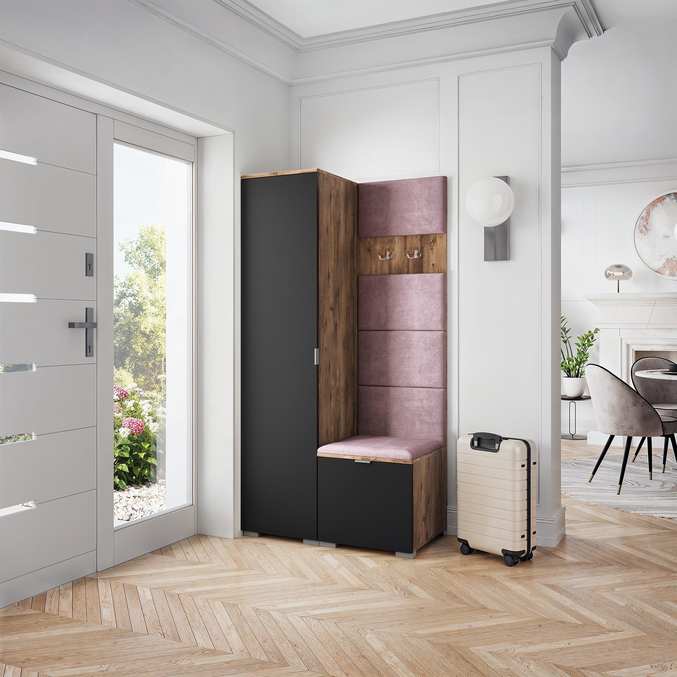 Masseno Garderobenschrank LORI 95 x 181 cm Flurmöbel Garderoben-Set mit 1 Türen Eiche Lefkas