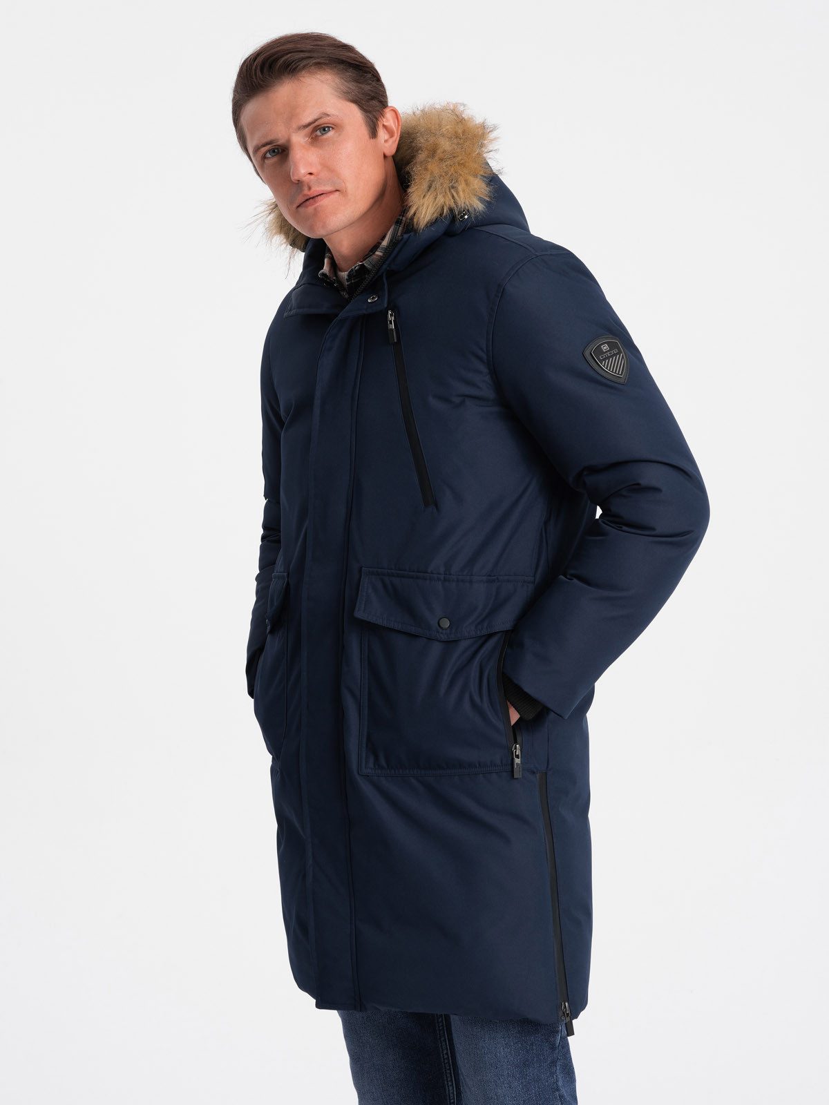 OMBRE Winterjacke Herren Winterjacke mit abnehmbarem Fell an der Kapuze günstig online kaufen