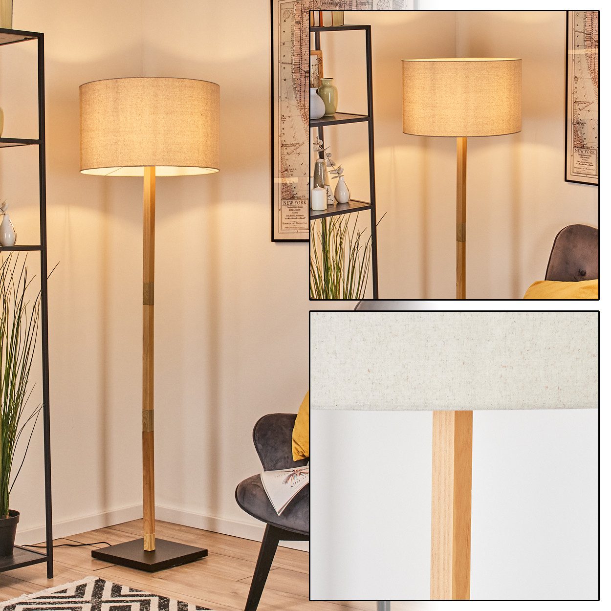 hofstein Pollerleuchte Stehlampe aus Metall/Holz im modernen Boho-Design, o günstig online kaufen
