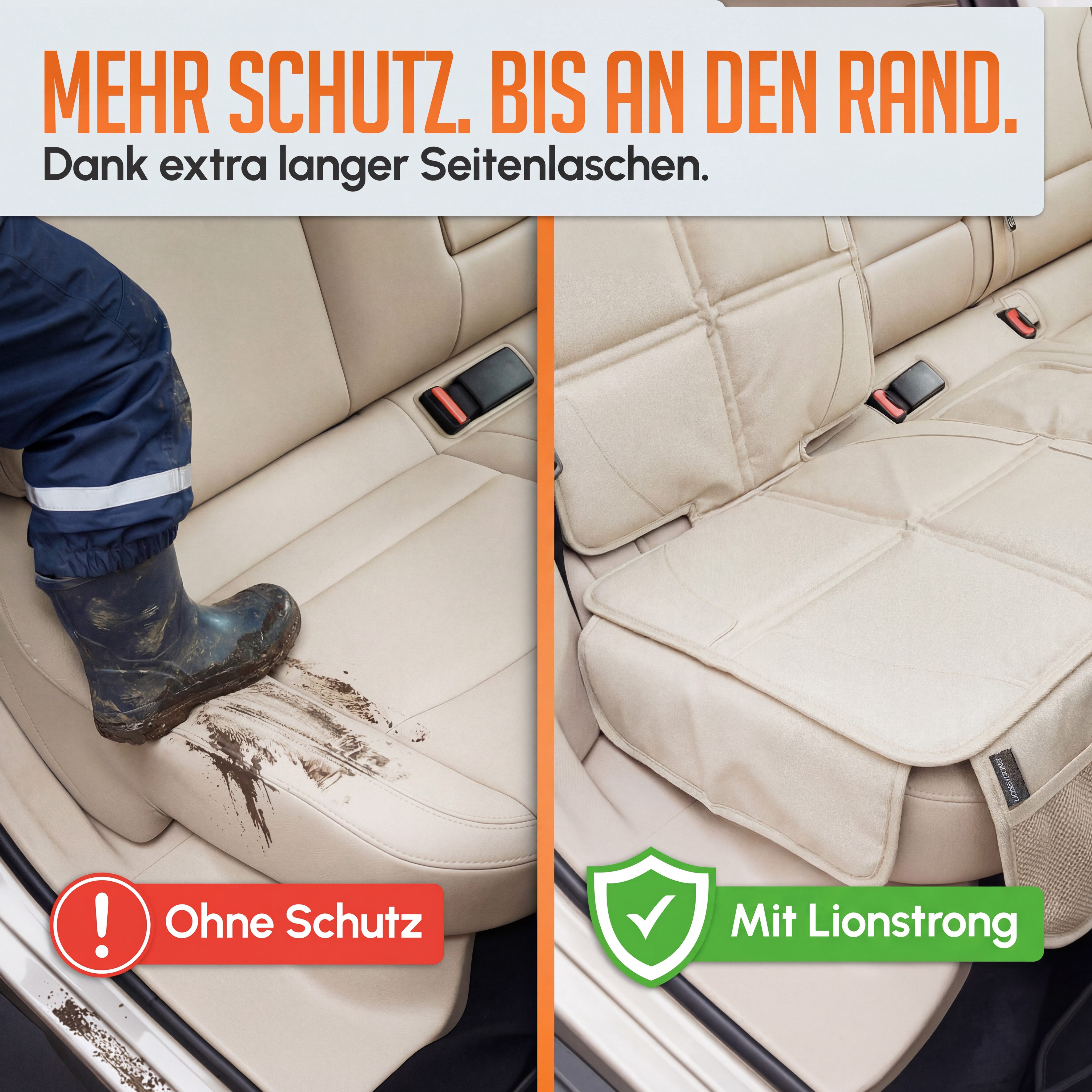 LIONSTRONG Kindersitzunterlage Premium, Autositzschoner [ISOFIX GEEIGNET], wasserabweisender Polyester Stoff, Sitzschutz Sitzschoner Auto Kindersitz - universell kompatibel