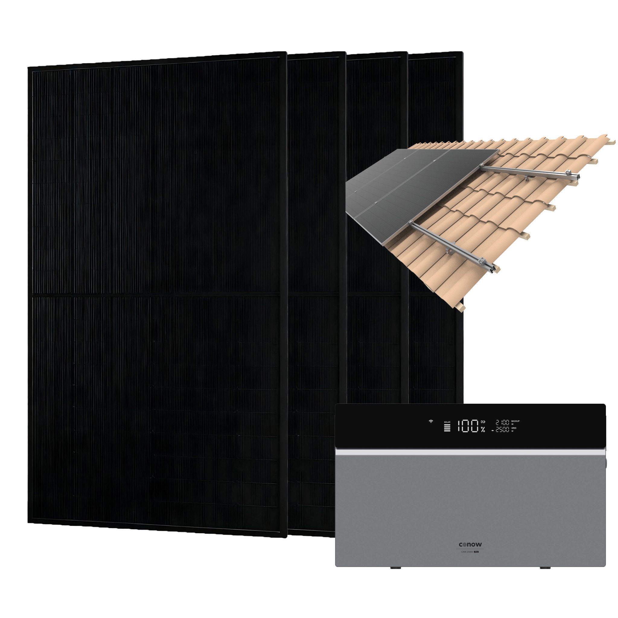 Conow Balkonkraftwerk Conow CBE2000 Pro 1820W Balkonkraftwerk Komplettset mit Halterung, (Set, Conow CBE2000 Pro+ 4x 455W Module+ Halterung), KI Energiemanagement, 2500W AC Ausgang, IP65, LiFePO4