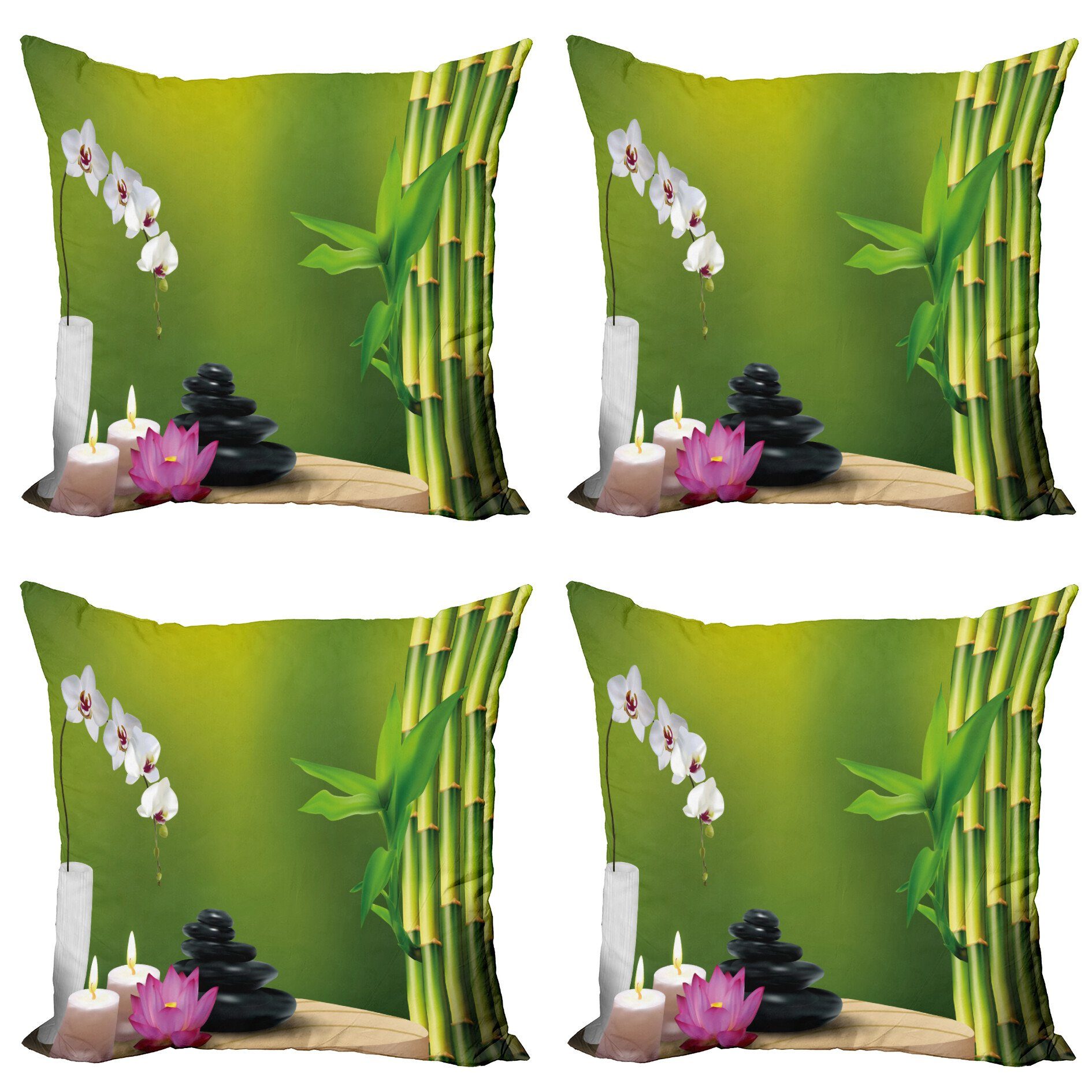 Blume Digitaldruck, Stück), Bambus Accent Kissenbezüge Modern Stein Abakuhaus Doppelseitiger Orchid Spa (4