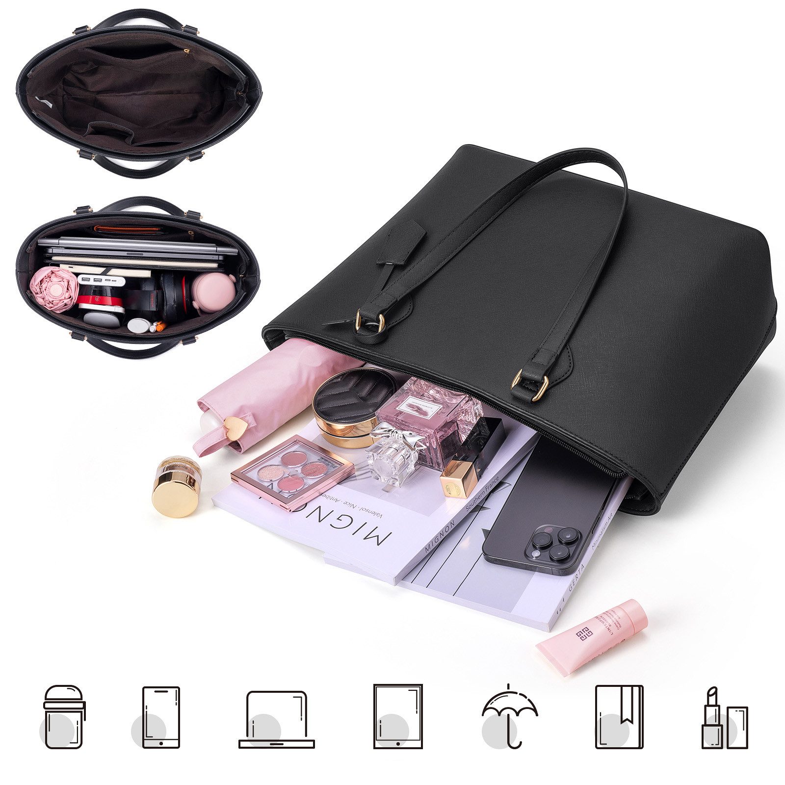 OKWISH Henkeltasche Umhängetasche Handtasche Tragetasche Aktentasche Tasche (Schultertasche Arbeitstasche Messenger-Tasche Top Griff Schultergurt, 4-tlg., Bürotasche, Ledertasche, Unitasche, Freizeittasche), für Frau Frauen Jungen Freizeit Business Schule Büro Reisen usw