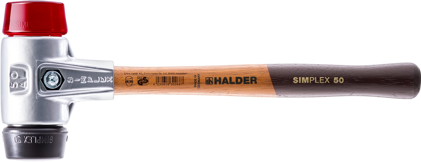 Halder KG Hammer SIMPLEX-Schonhämmer, mit Aluminiumgehäuse und hochwertigem Holzstiel Ø=50 mm 3126.050
