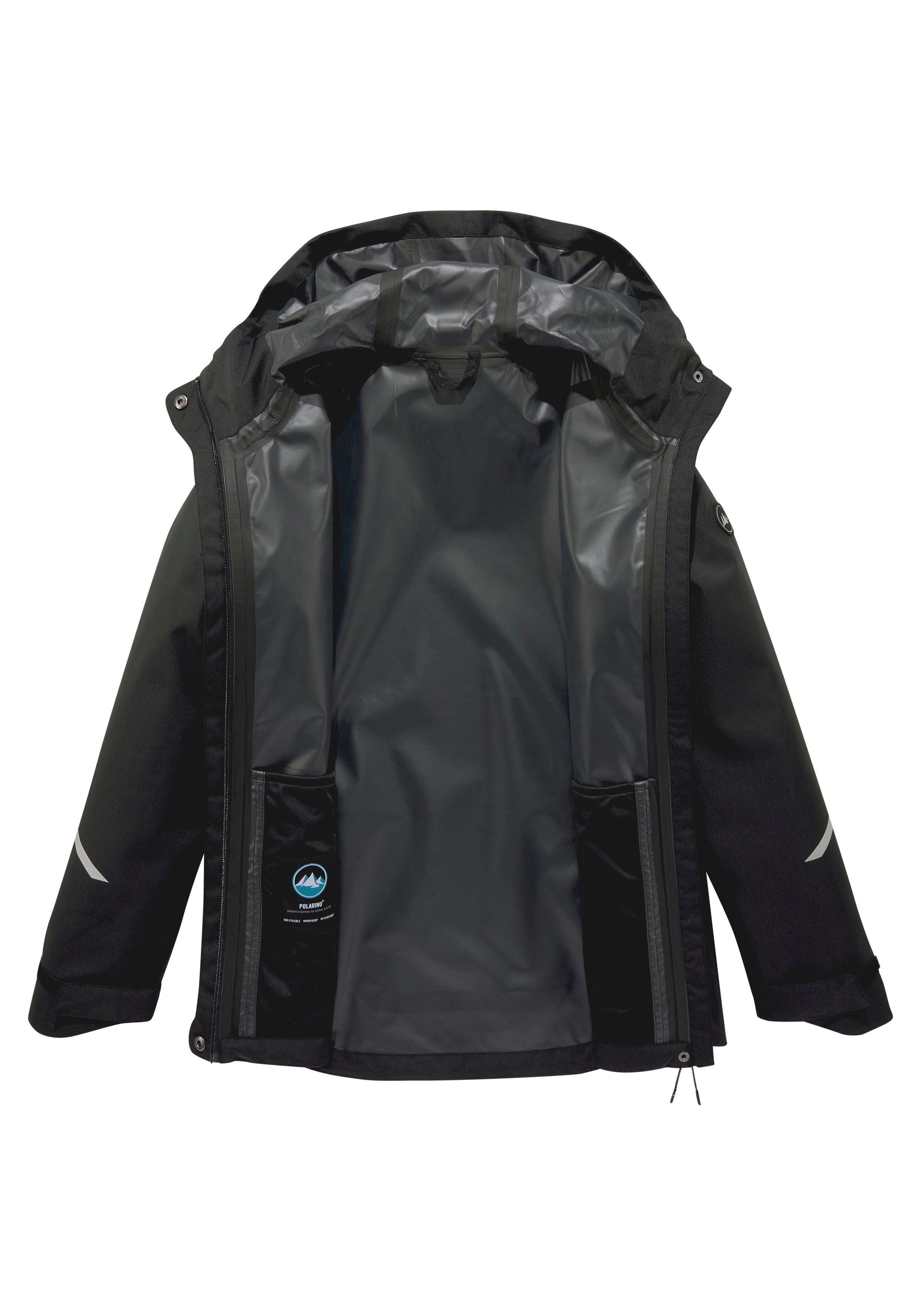 Polarino schwarz Regenjacke mit Reflektorstreifen packable