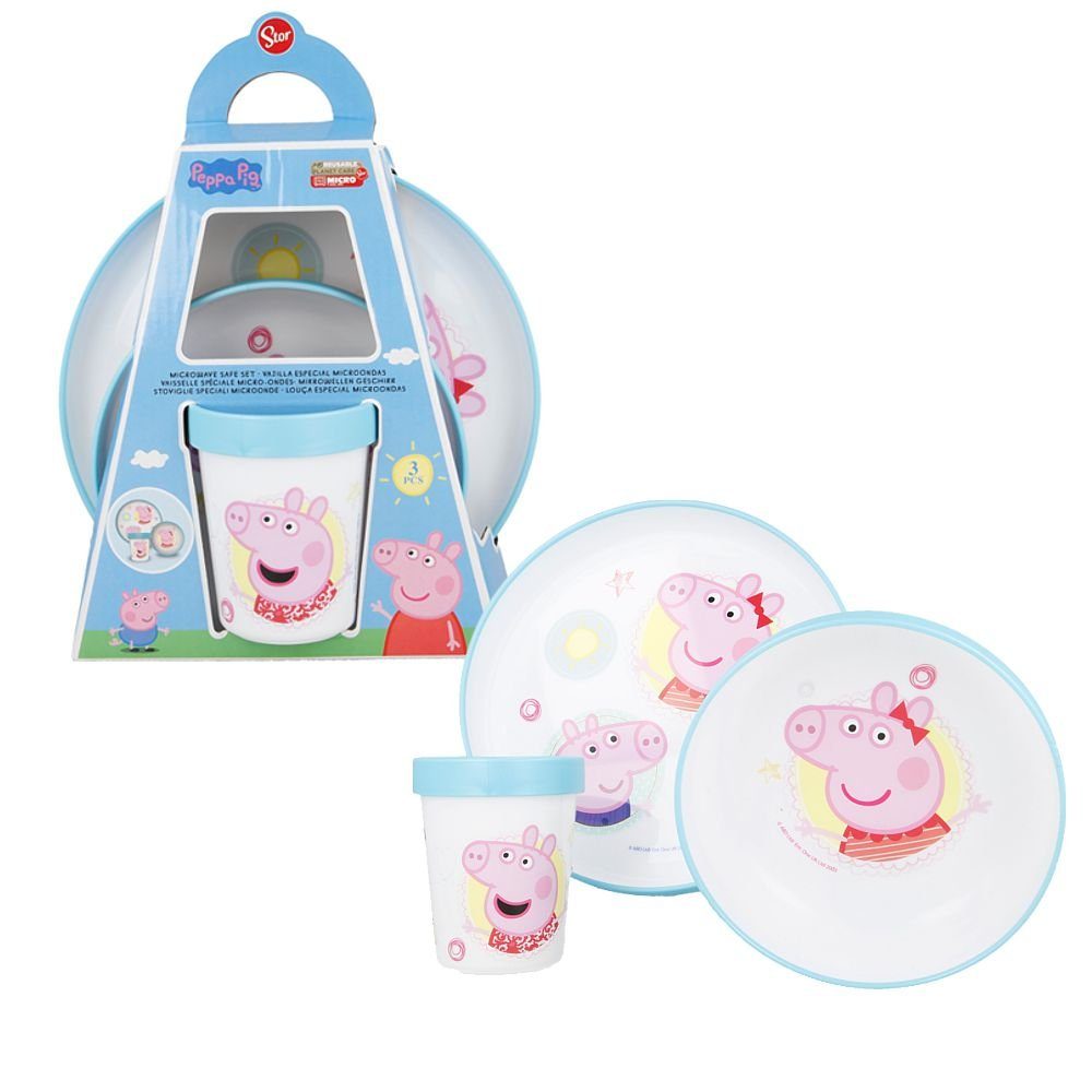 Kindergeschirr-Set Rutschfest Pig Kunststoff Peppa Schüssel Pig Teller Peppa Becher, 3-teilig Geschirr-Set