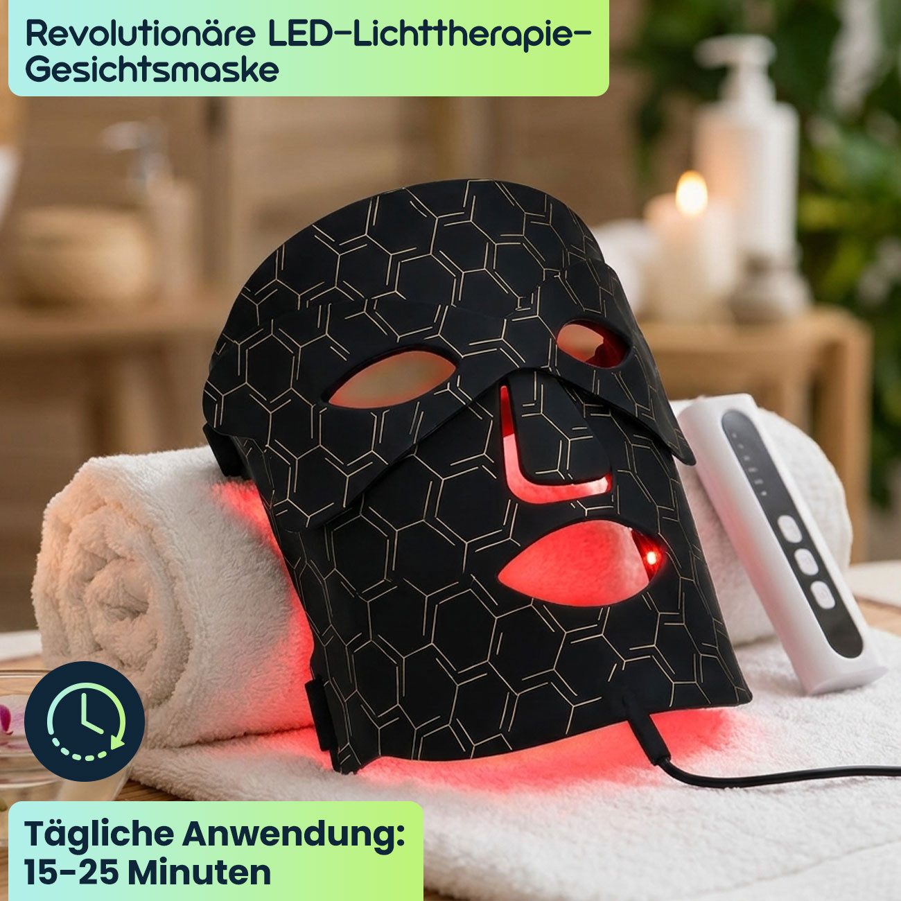 shop'n smile ideoon LED-Gesichtsmaske Effiziente Gesichtspflege & Beauty-Anwendung für zu Hause, 72 RGB- und 72 Infrarot-Lichter, Material: Silikon