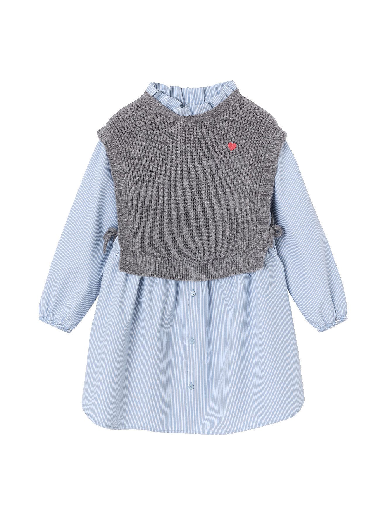 vertbaudet Hemdblusenkleid 2-in-1 Hemdblusenkleid mit Pullunder für Mädchen