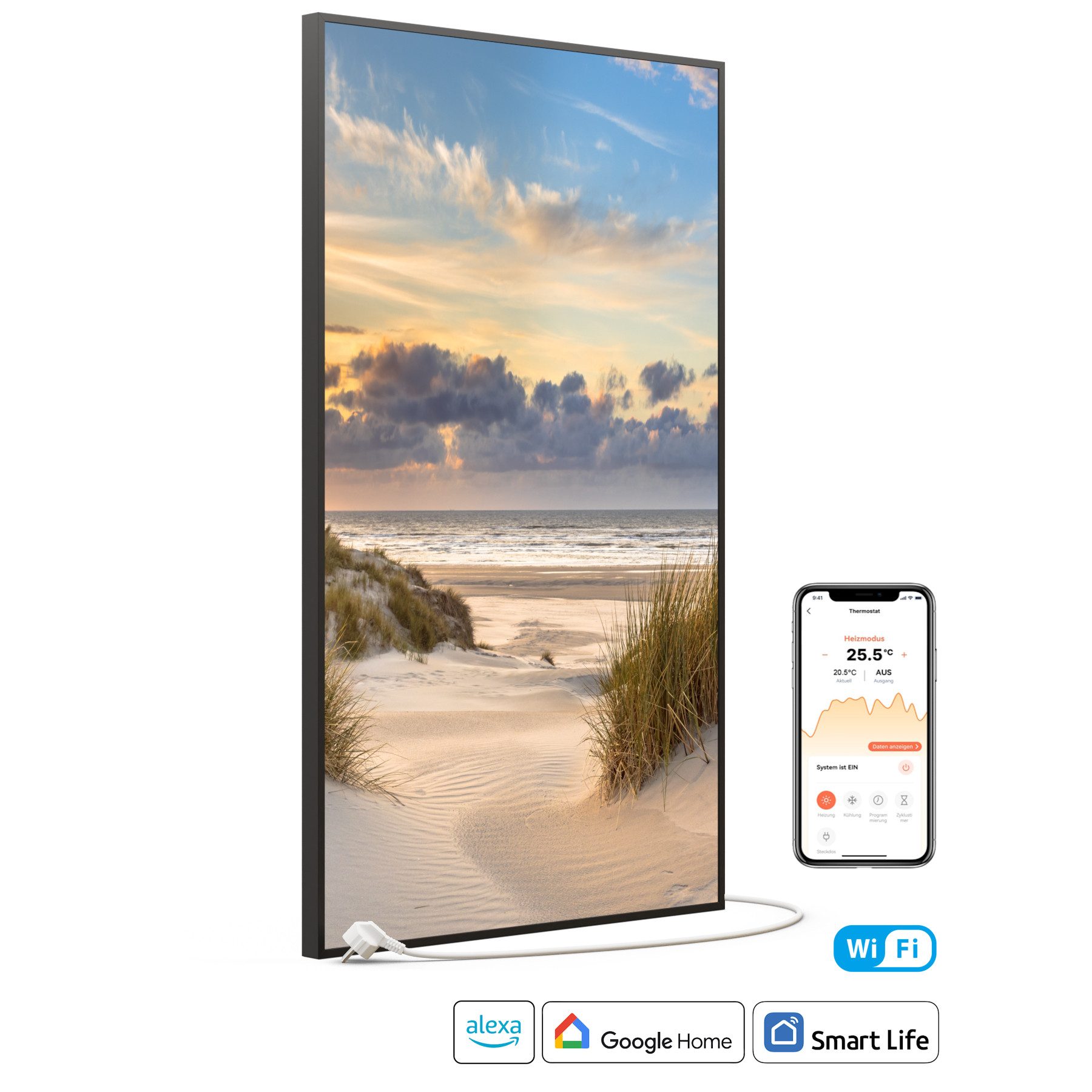 STEINFELD Heizsysteme Infrarotheizung Bild 600W, 100x60cm, Made in Germany, 7 Jahre Garantie, mit Thermostat, Schwarz