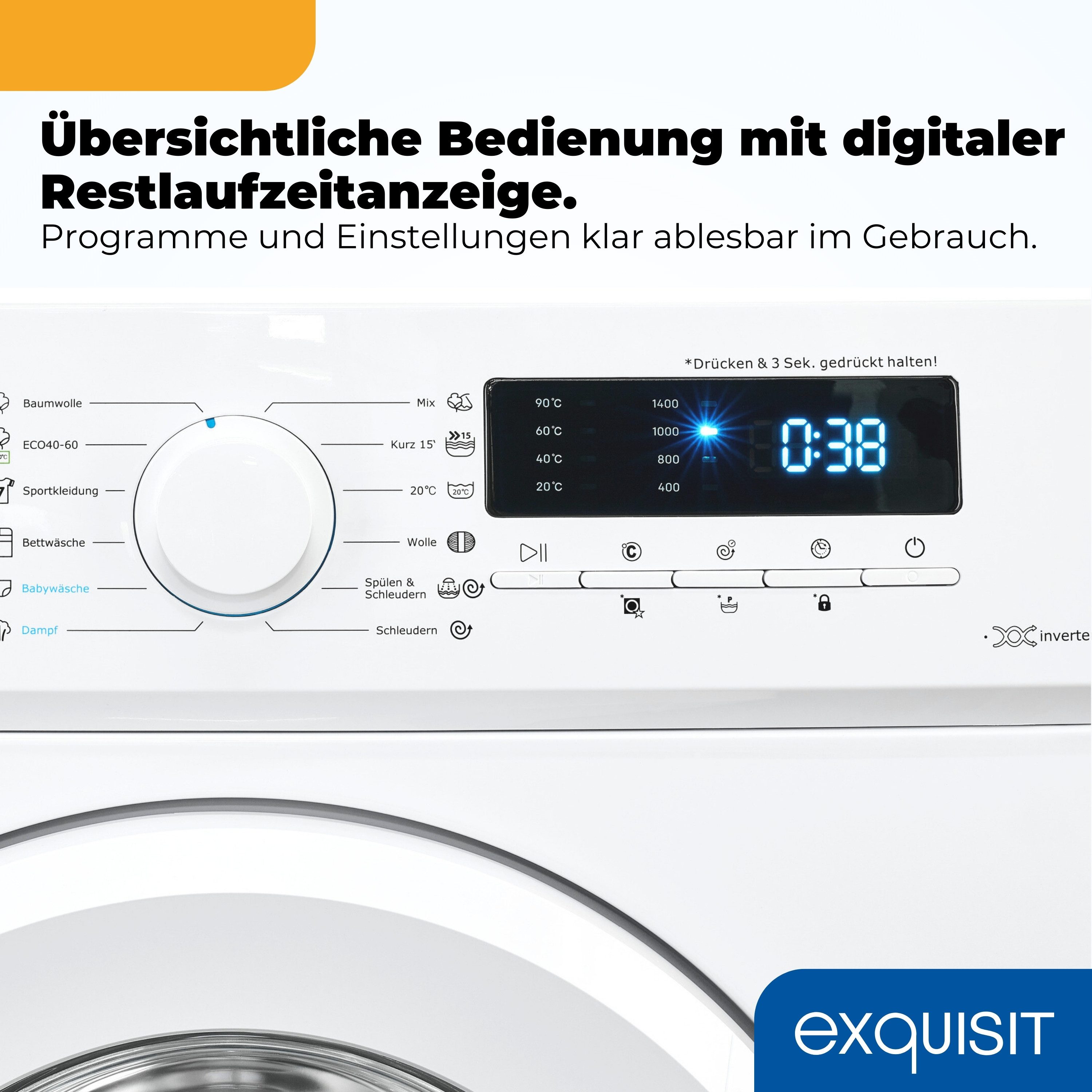 exquisit Waschmaschine WA57014-020A, 7 kg, 1400 U/min, 40 kWh, 37 L, 76 dB, Geräuschklasse B – Bild 4 von 5