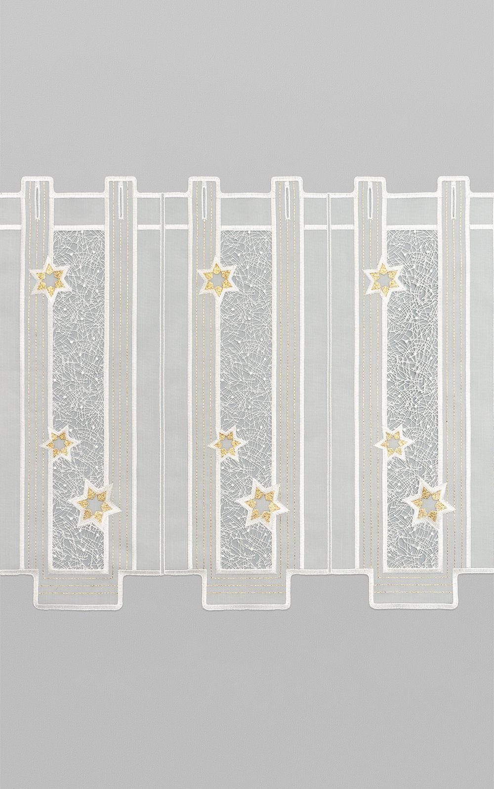 (1 St), transparent, 40x48cm HxB Spitze®, Scheibengardine Sternenstaub, gold-weiß Plauener