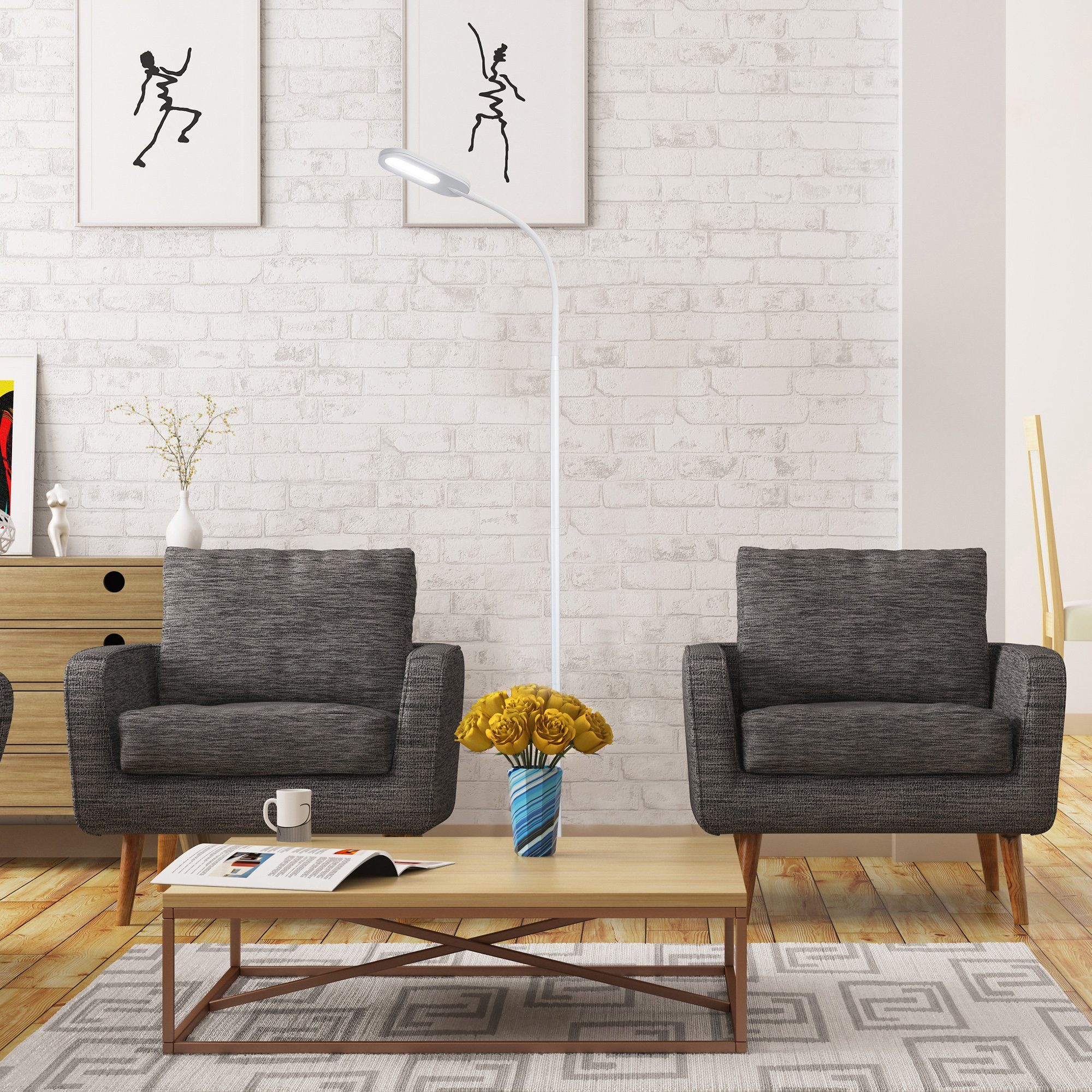 B.K.Licht LED Stehlampe, Dimmfunktion, Memoryfunktion, mehrere Helligkeitsstufen, LED fest integriert, Kaltweiß, Neutralweiß, Warmweiß, LED Stehleuchte dimmbar schwenkbar inkl. 8W 600lm Memory & Touch weiß