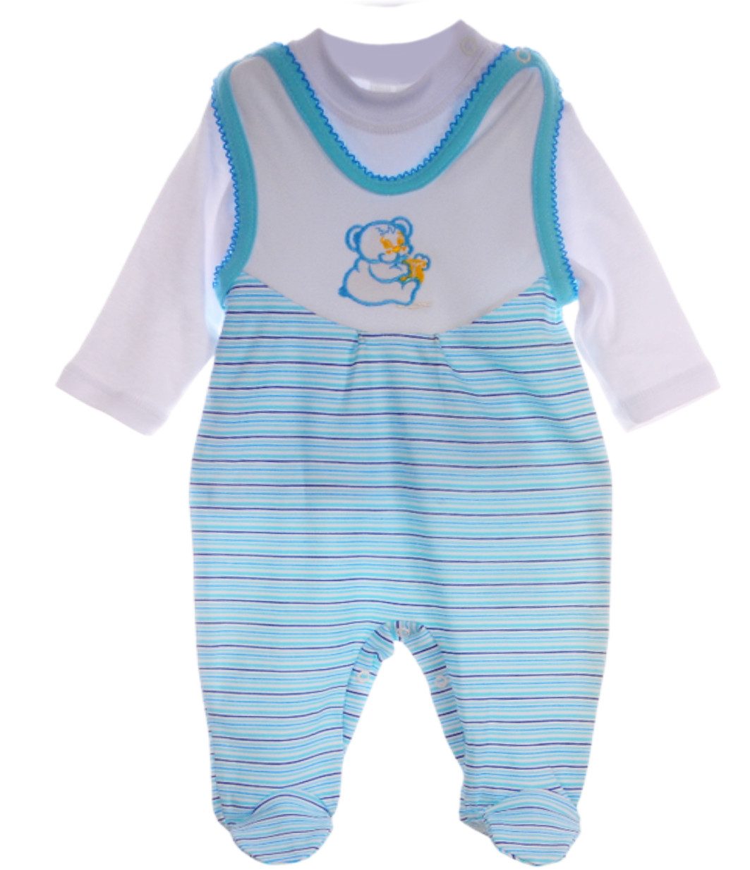 Strampler Strampler Langamshirt Set in türkis weiß gestreift Baby Anzug