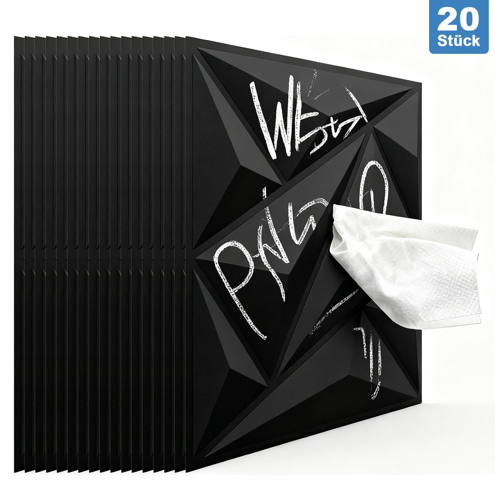 Rhein Beleuchtung 3D Wandpaneel 20 Stück 3D Стінові панелі Diamant Design – Hochsteifes PVC, 30×30 cm, 0,09 qm, (Nicht verformbar, leicht zu reinigen – für Wohnzimmer, Büro & Studio) Wasserfest, hitzebeständig & geruchsneutral – langlebig & recycelbar