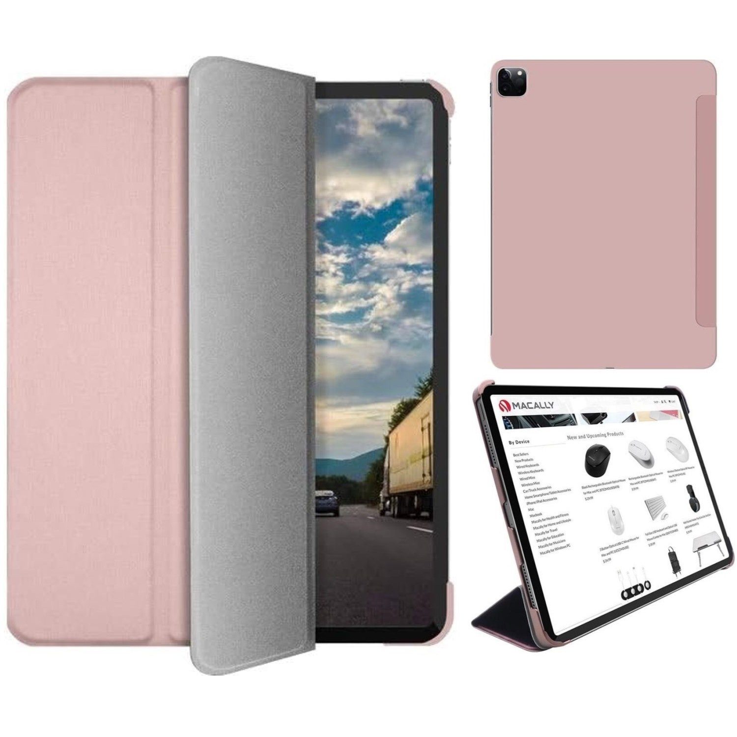 Macally Tablet-Hülle Schutz-Hülle Ständer Smart Tasche Cover Etui Rose, Ständer für iPad Pro 12,9" 2020 2021 2022 Befestigung für Apple Pencil