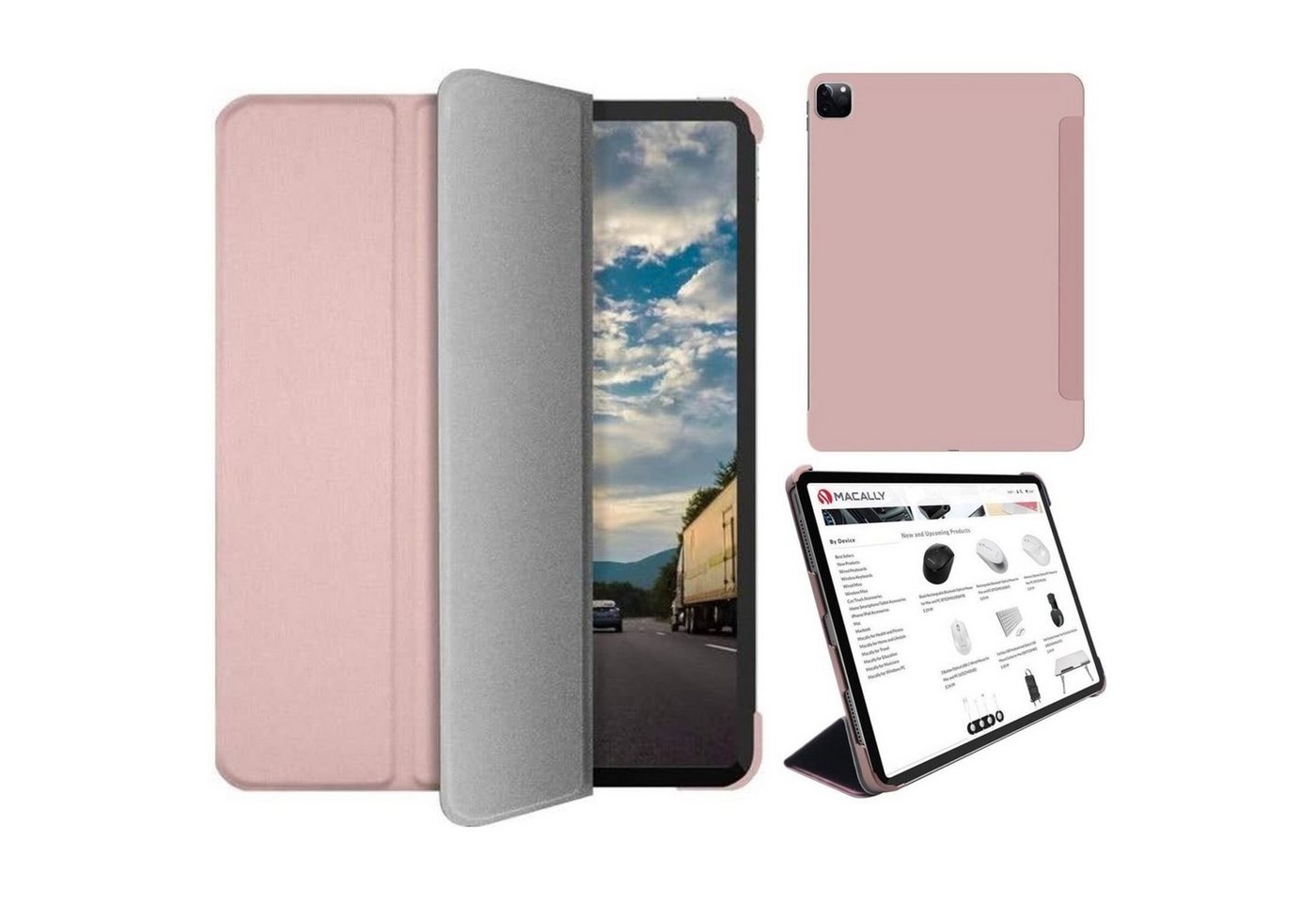 Macally Tablet-Hülle Schutz-Hülle Ständer Smart Tasche Cover Etui Rose, Ständer für iPad Pro 12,9" 2020 2021 2022 Befestigung für Apple Pencil