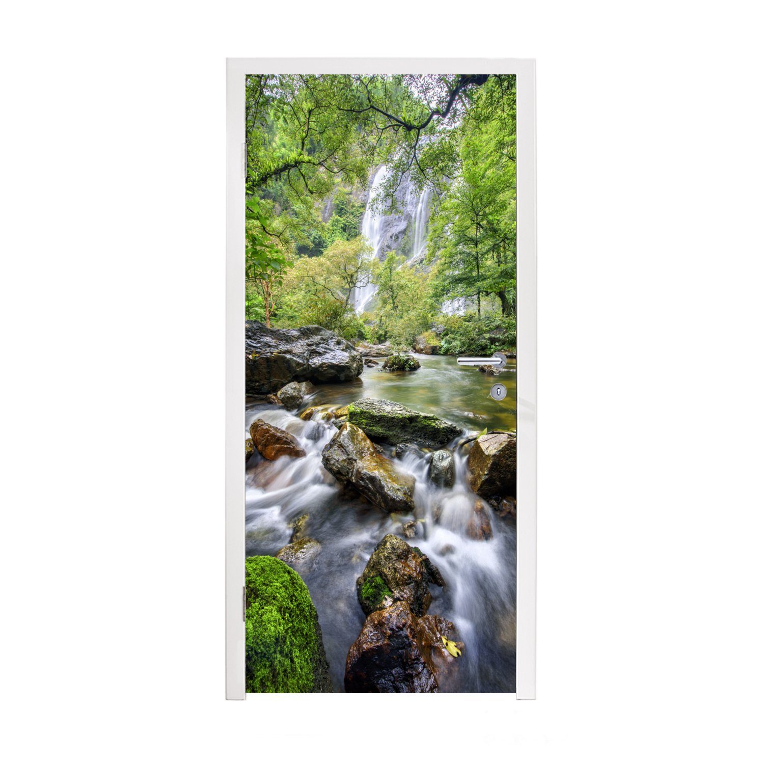 MuchoWow Türtapete Der hohe Wasserfall stürzt im Klong-Lan-Nationalpark in Kaskaden über, Matt, bedruckt, (1 St), Fototapete für Tür, Türaufkleber, 75x205 cm