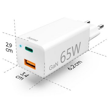 Hama GaN Ladegerät 65 Watt 2 Port USB C Power Delivery+USB A Quick Charge USB-Ladegerät