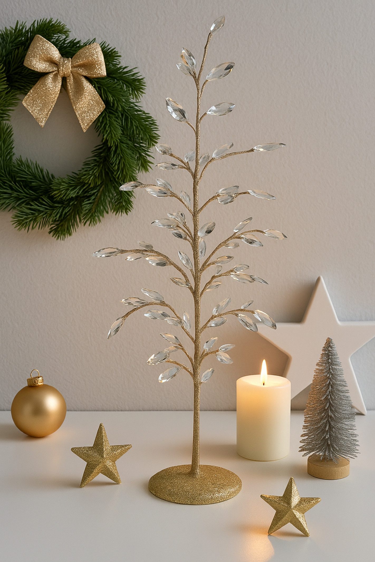 Kunstbaum Dekobaum mit Acryl-Steinchen, I.GE.A., Höhe 61 cm, und Glimmer Weihnachtsbaum Christbaum Weihnachtsdeko