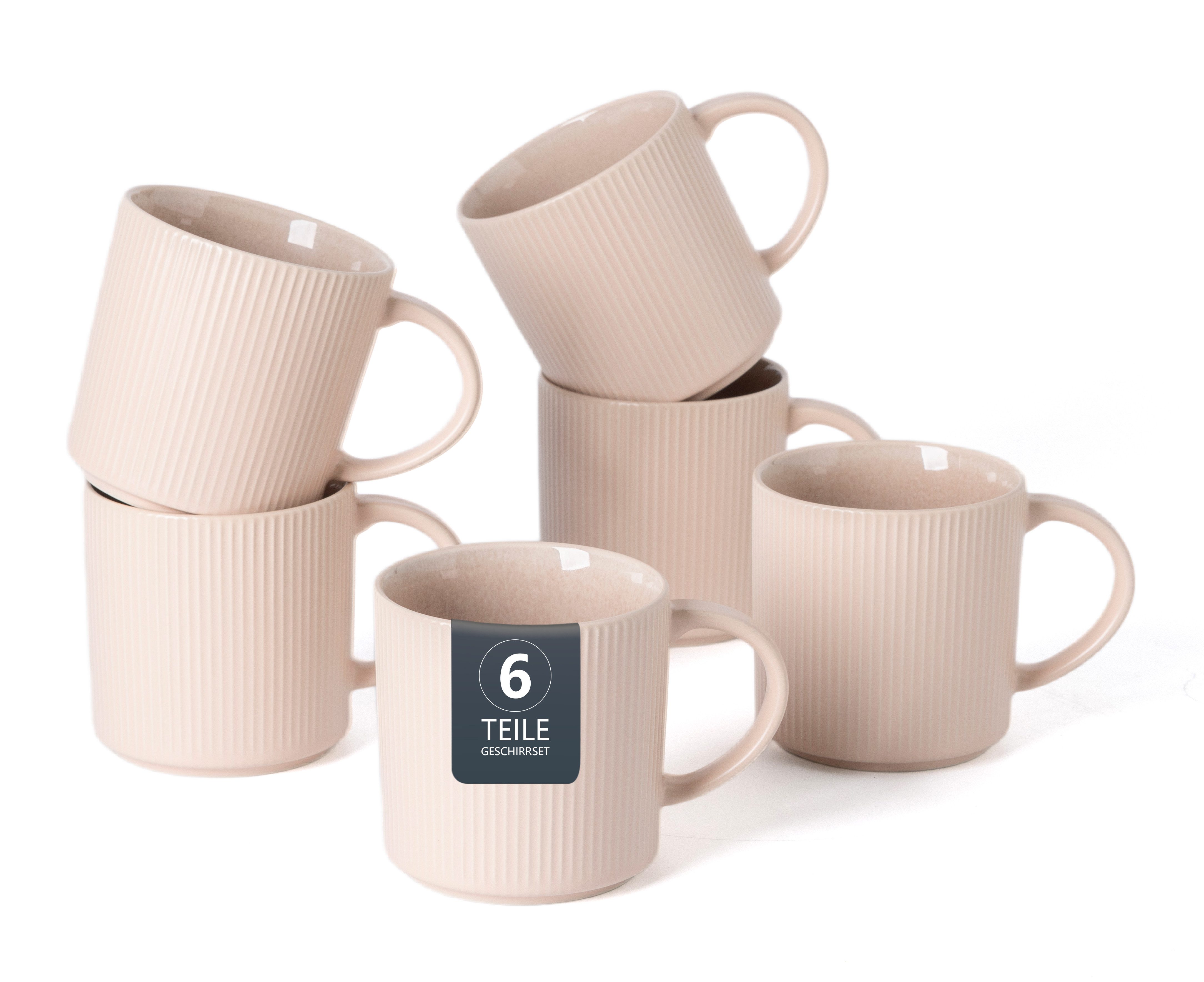 OTTO home Becher Kaffeebecher Ylvii, 6er Set, 6-tlg., Steinzeug, Riffeloptik, spülmaschinenfest und mikrowellengeeignet, 460 ml